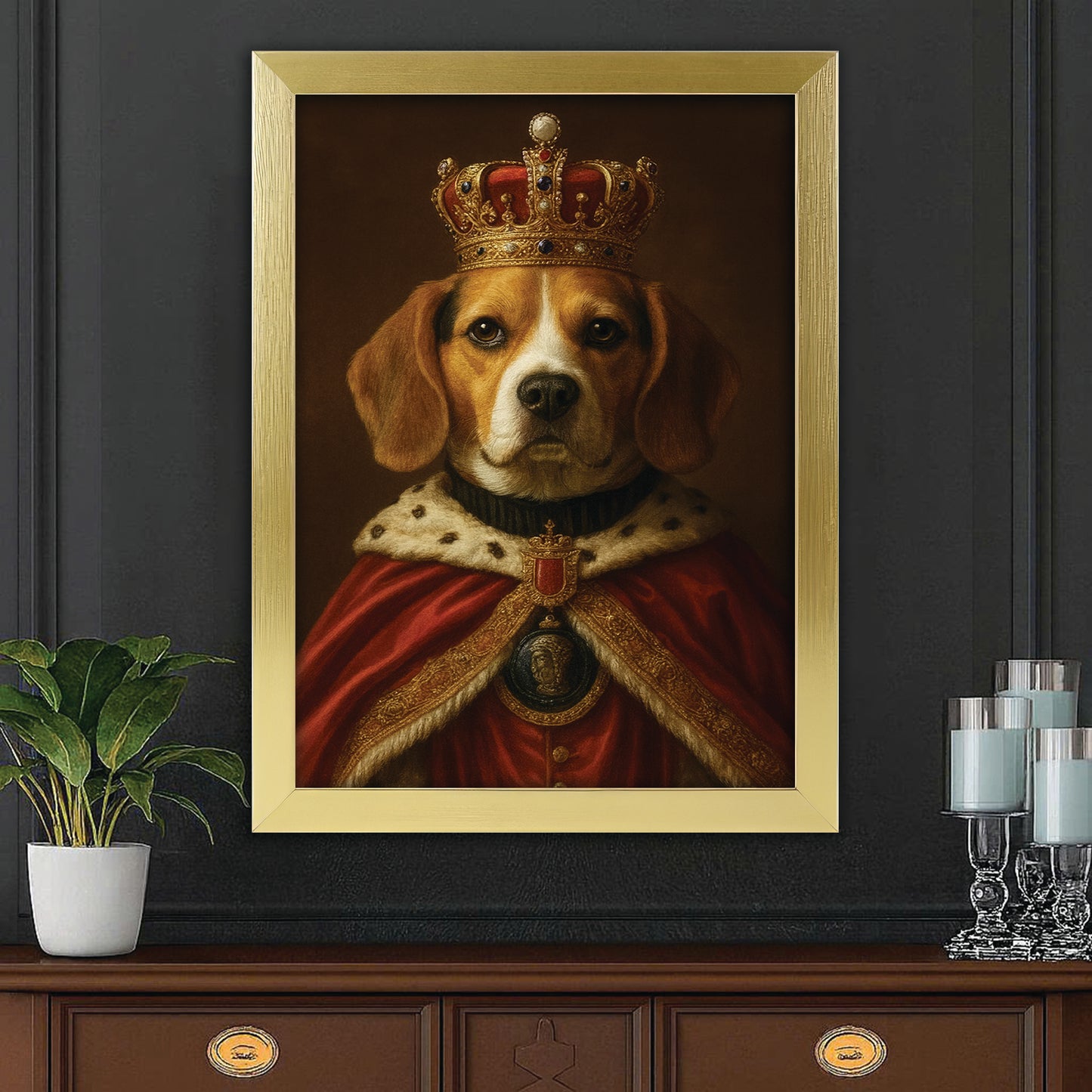 Custom Photo Royal Dog With Crown Canvas Framed Wall Art Gift For Dog Lovers
