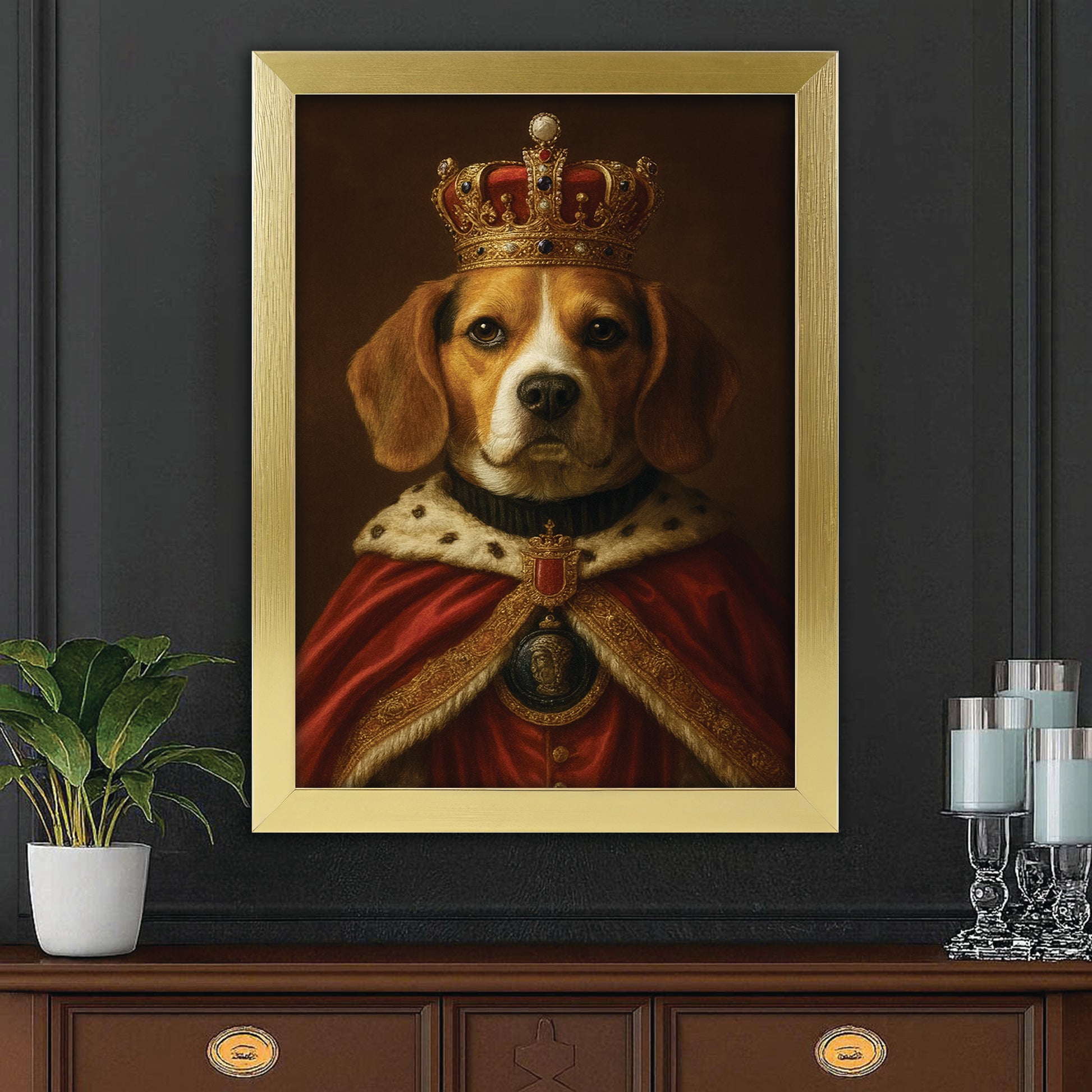 Custom Photo Royal Dog With Crown Canvas Framed Wall Art Gift For Dog Lovers