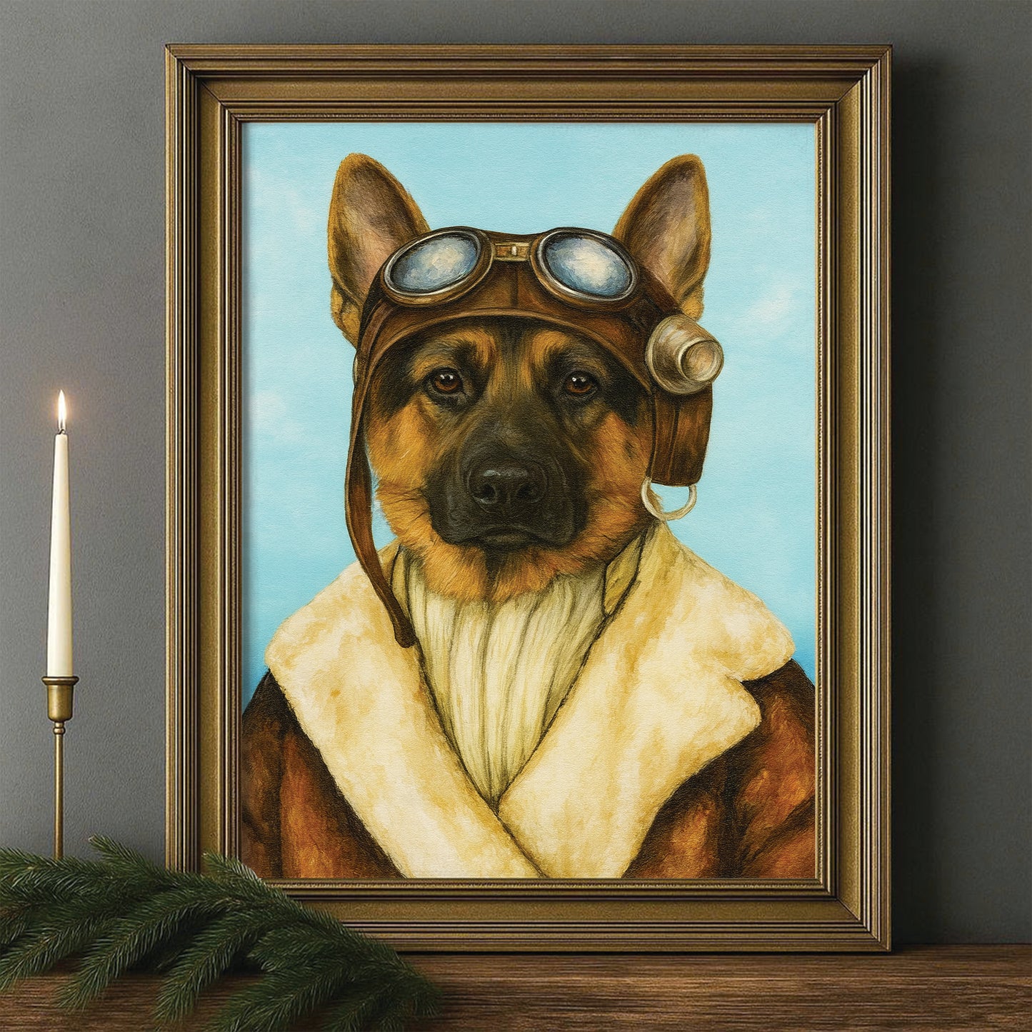 Custom Photo Portrait Pilot Canvas Framed Wall Art Gift For Dog Lovers