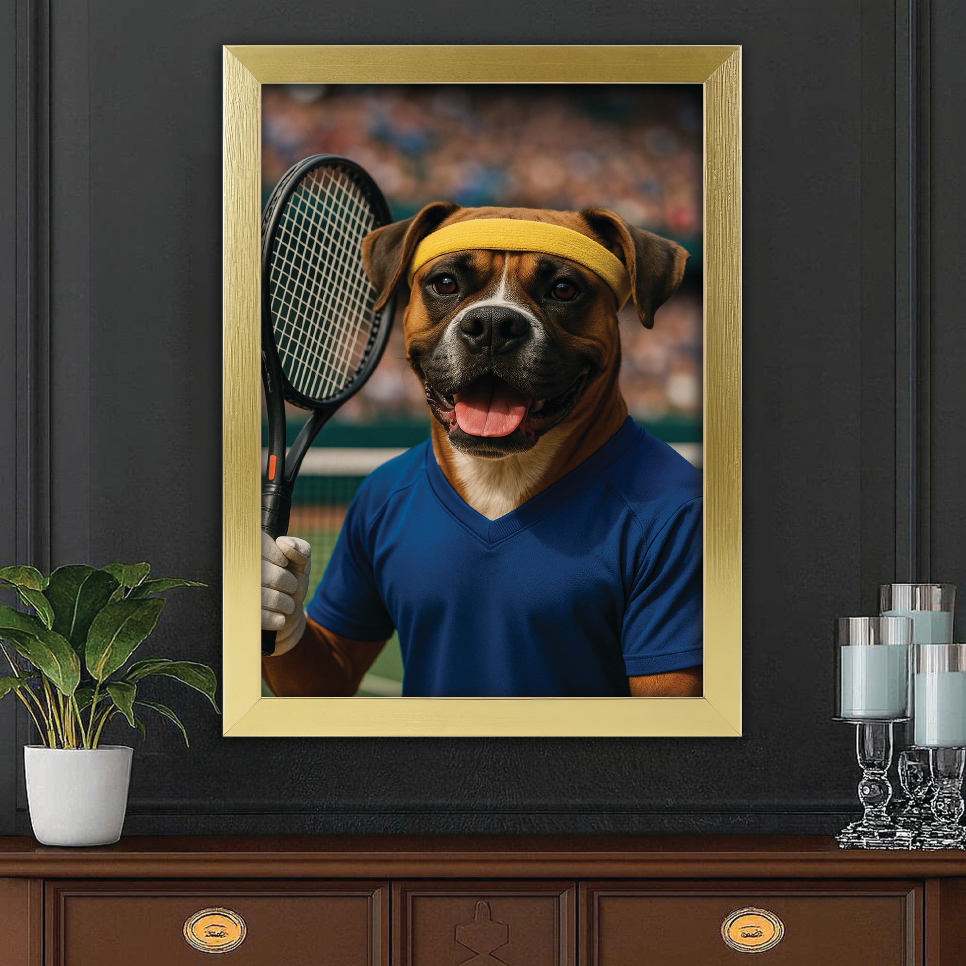 Custom Photo Tennis Player Dog Canvas Framed Wall Art Gift For Dog Lovers