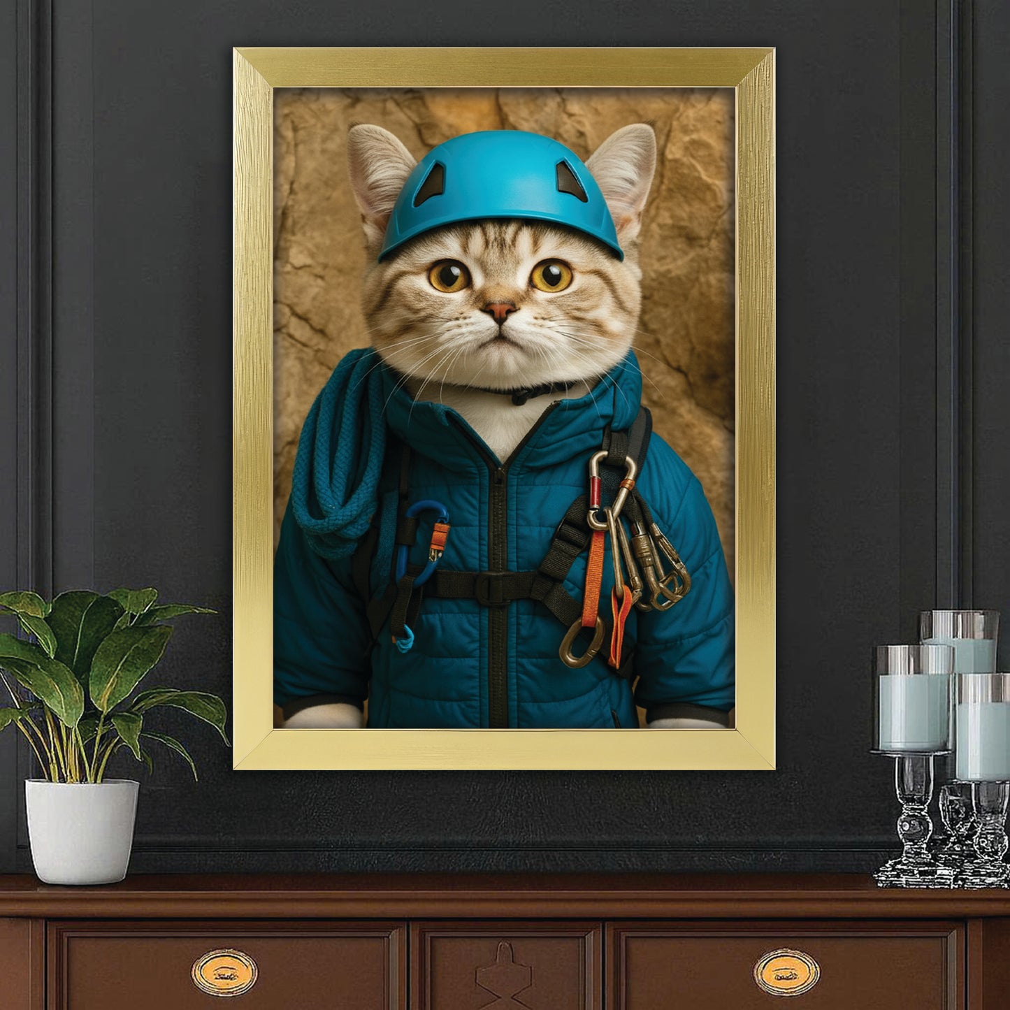 Custom Photo Climber Cat Canvas Framed Wall Art  Gift For Cat Lovers