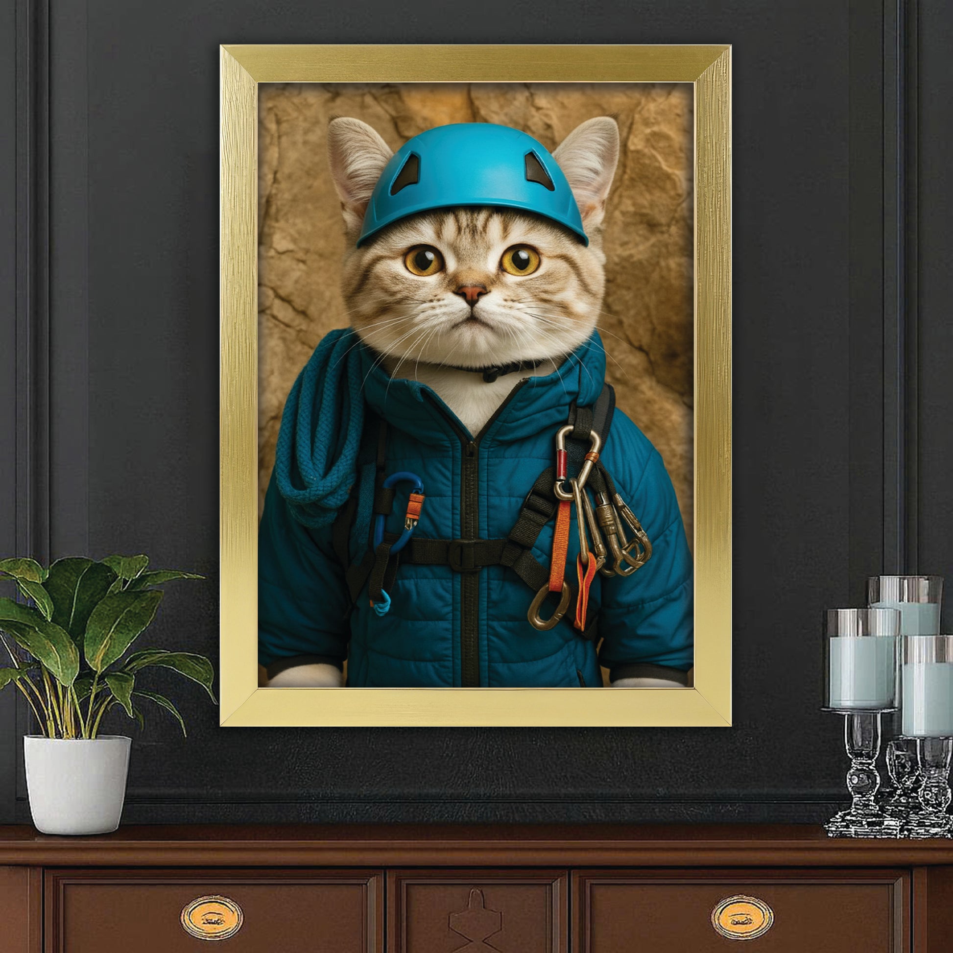 Custom Photo Climber Cat Canvas Framed Wall Art  Gift For Cat Lovers