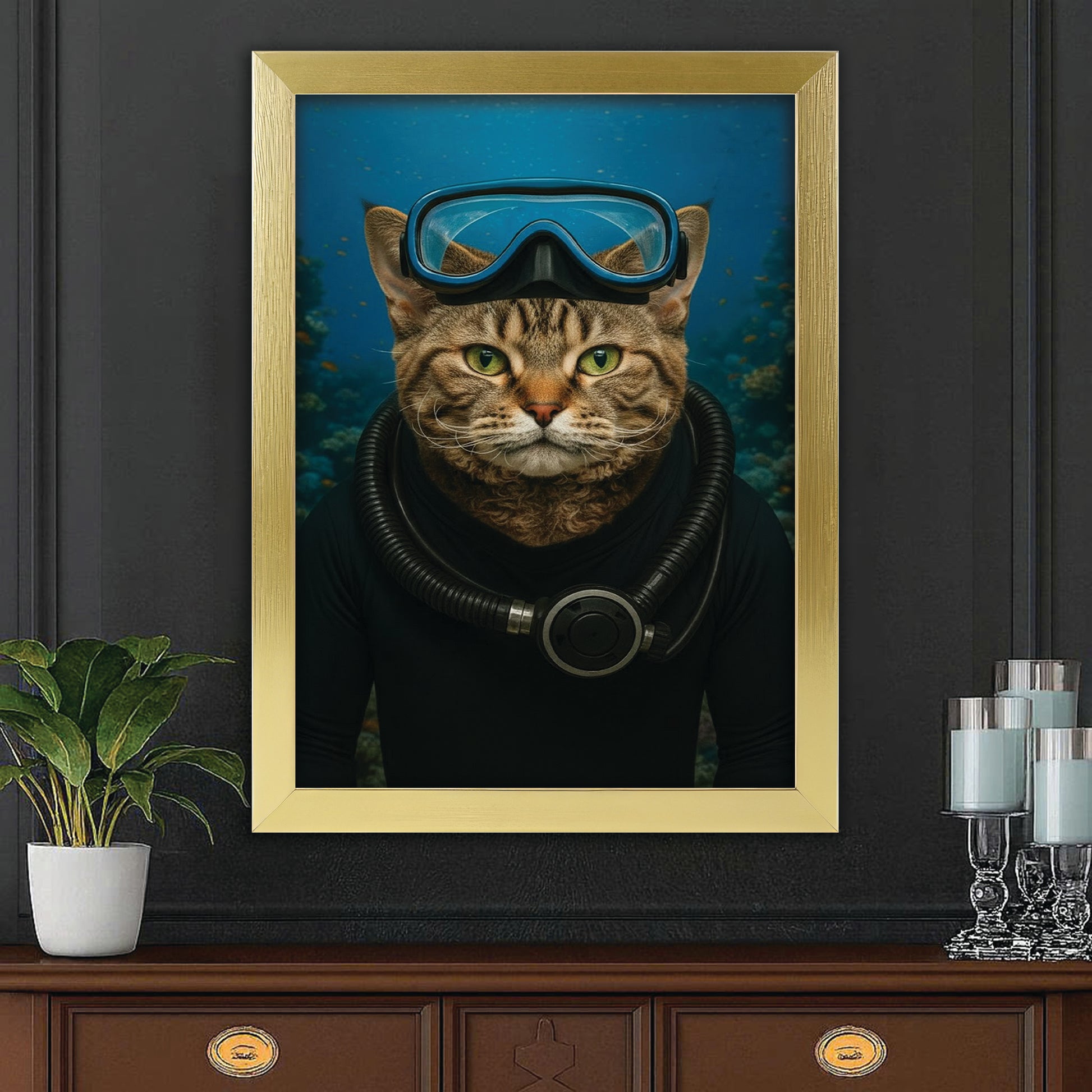Custom Photo Scuba Diving Cat Gift For Cat Lovers