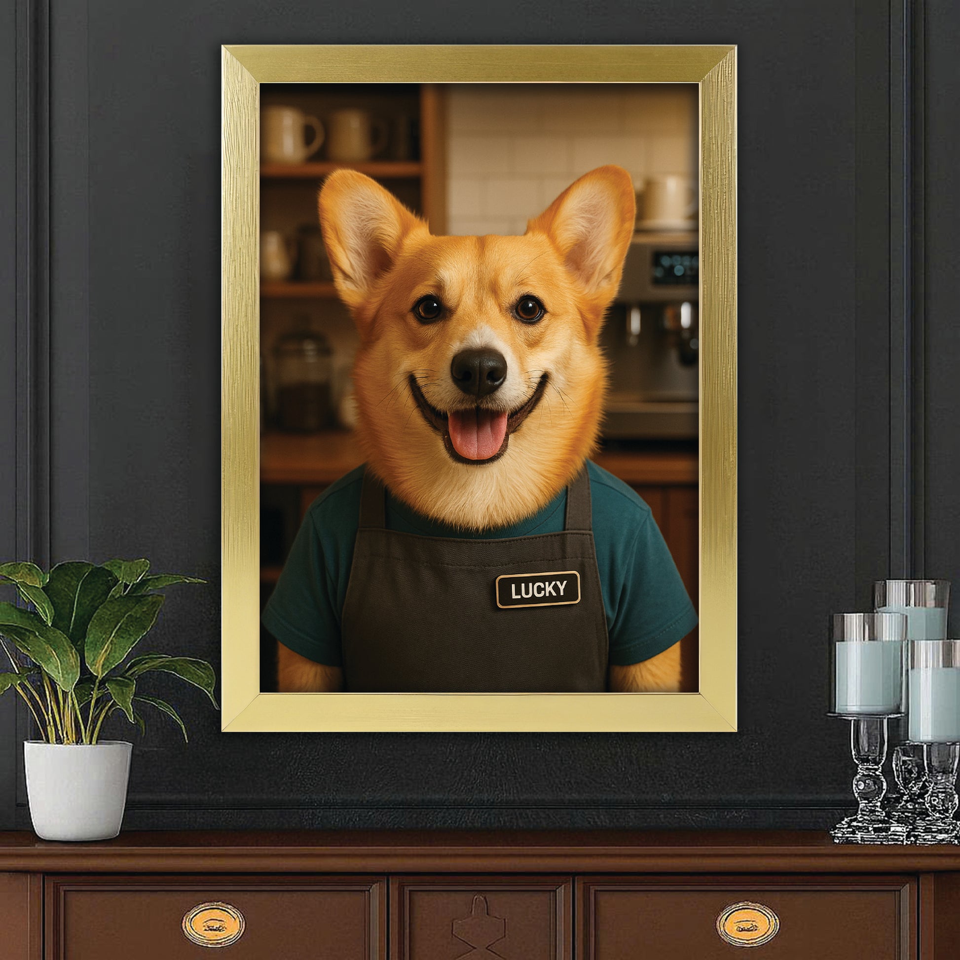 Custom Photo Barista Dog Canvas Framed Wall Art Gift For Dog Lovers