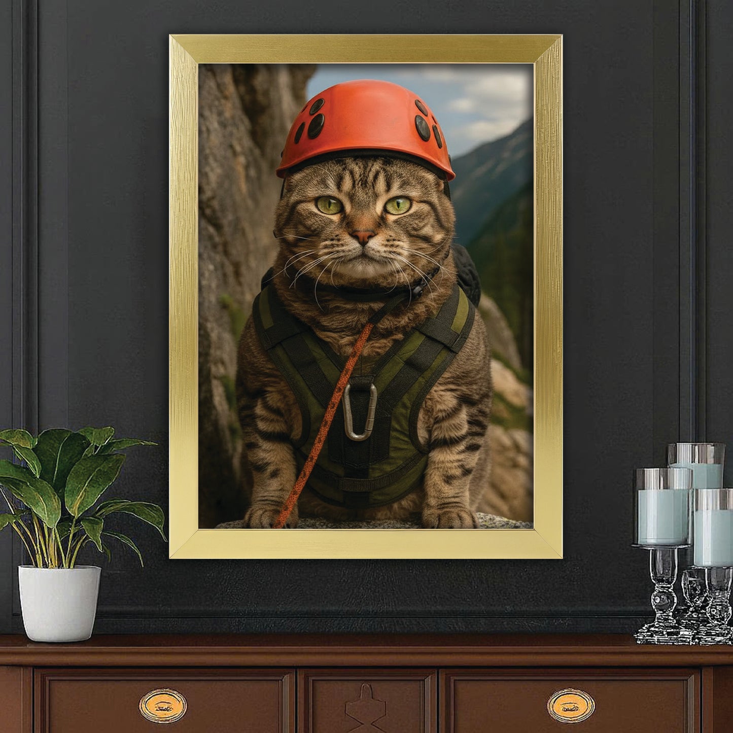 Custom Photo Rock Climber Cat Canvas Framed Wall Art Gift For Cat Lover