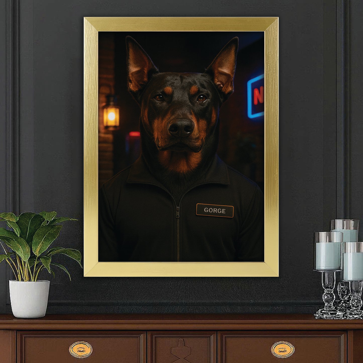 Custom Photo Bouncer Night Club Security Dog Canvas Framed Wall Art Gift For Dog Lovers
