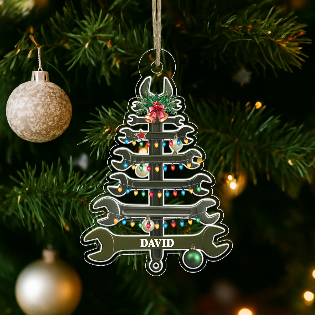 Custom Name Wrench Tree For Repair Mechanic Acrylic Ornament Christmas Gift