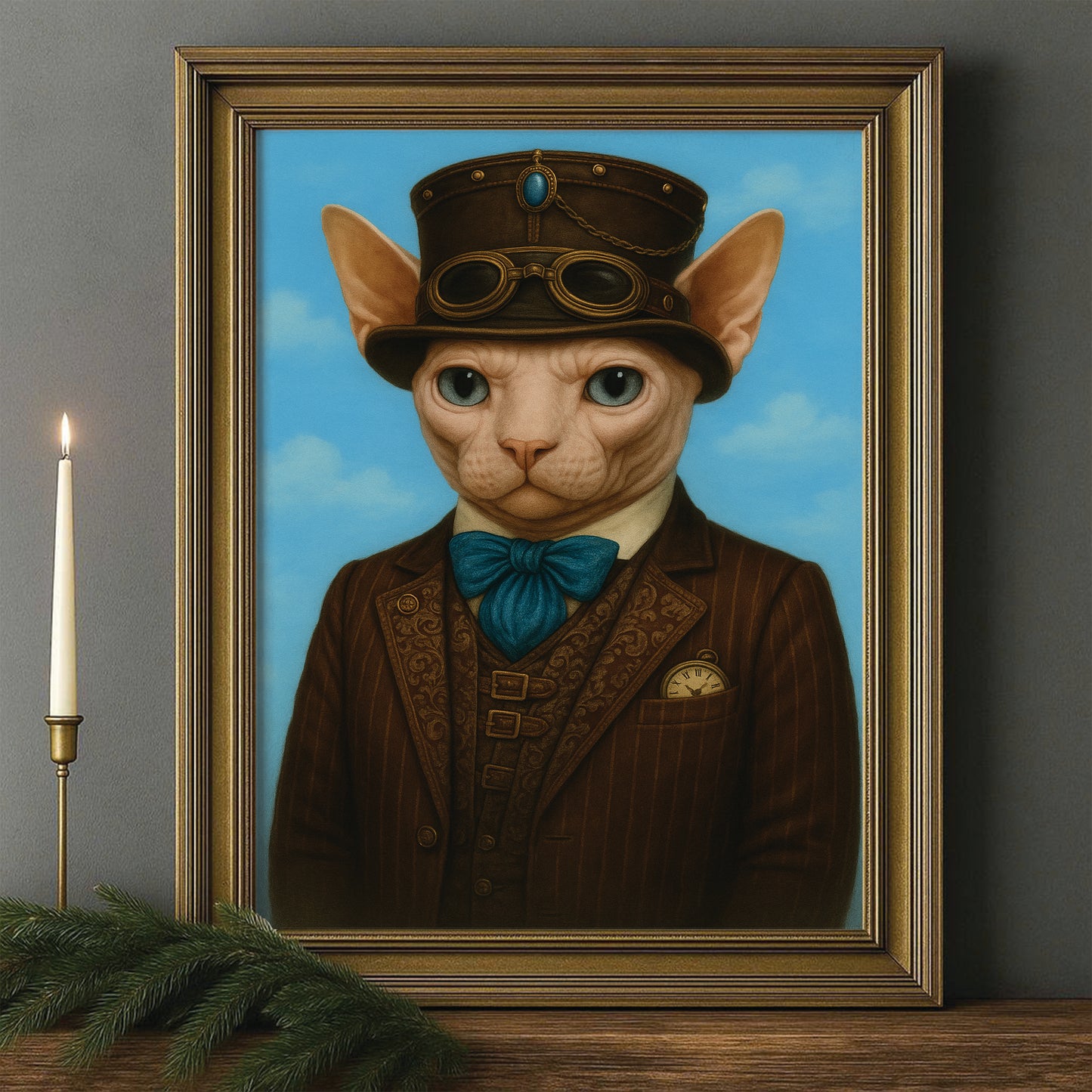 Custom Photo Pilot Cat Canvas Framed Wall Art Gift For Cat Lovers