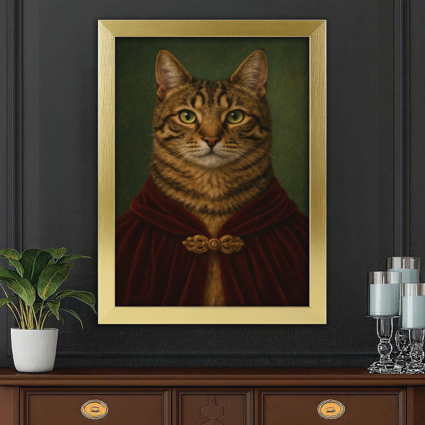 Custom Photo Cat Royal Style 08 Canvas Framed Wall Art Gift For Cat Lovers
