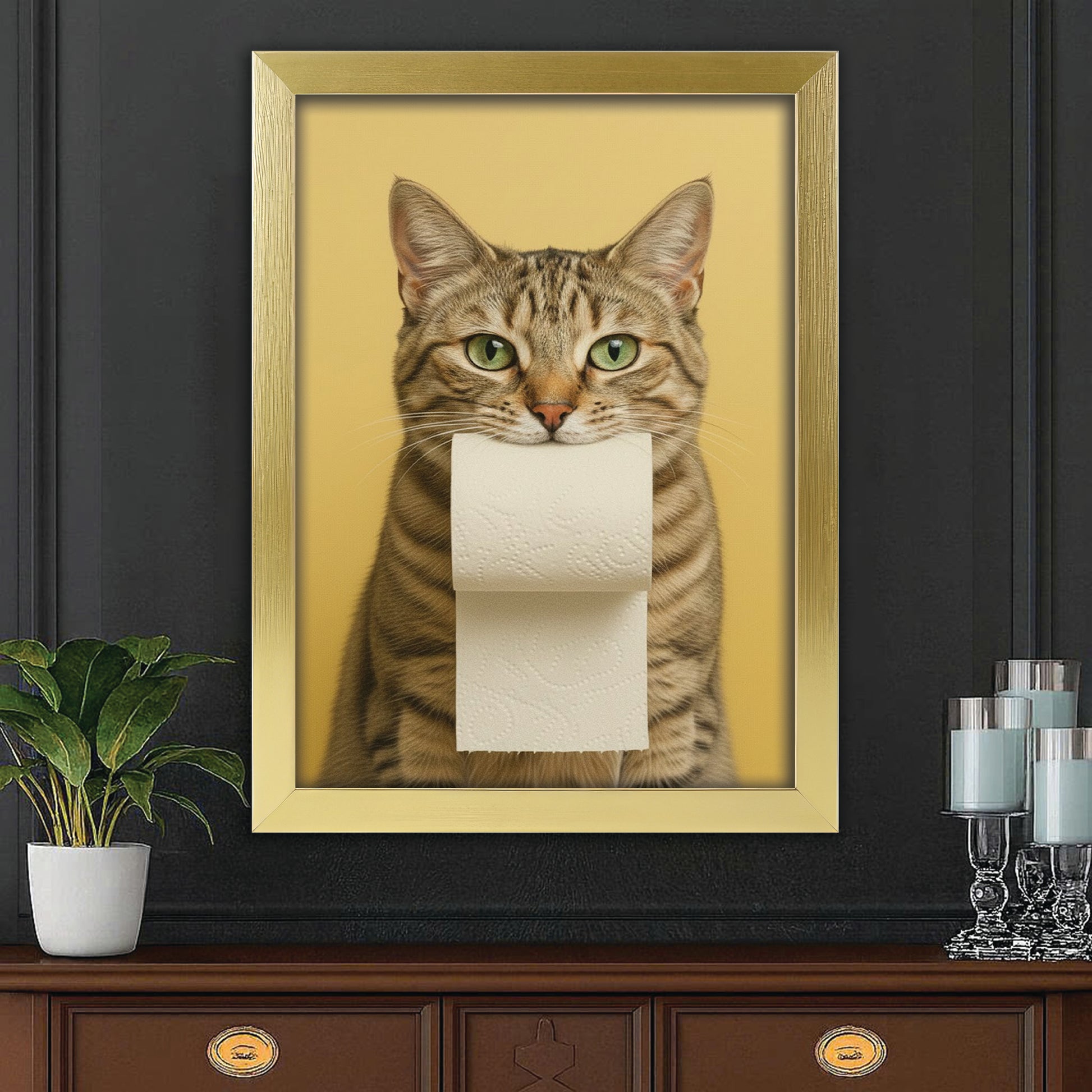 Custom Photo Cat Bathroom Style 23 Canvas Framed Wall Art Gift For Cat Lovers