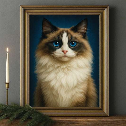 Custom Cat Deep Blue Canvas Framed Wall Art