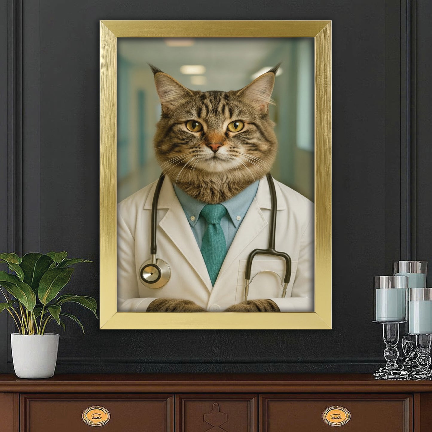 Custom Photo Doctor Cat Canvas Framed Wall Art  Gift For Cat Lovers