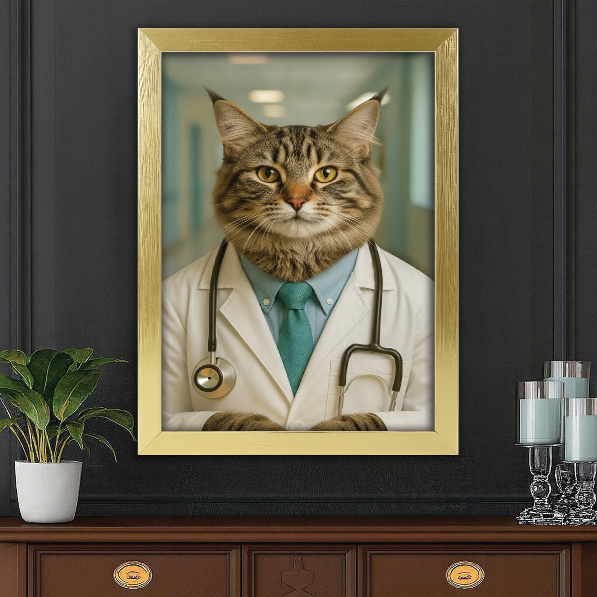 Custom Photo Doctor Cat Canvas Framed Wall Art  Gift For Cat Lovers
