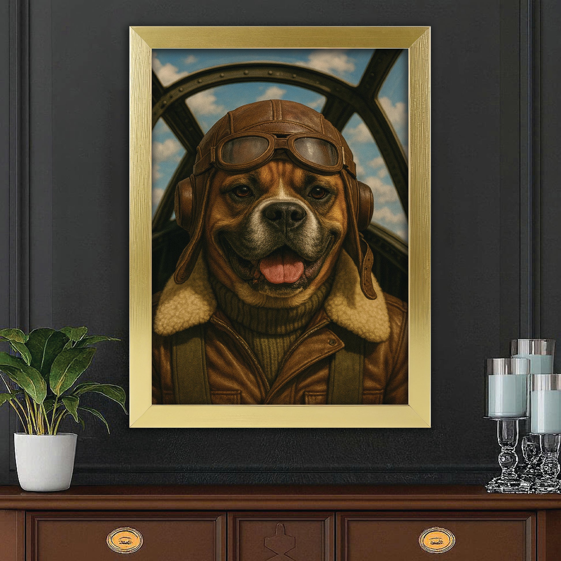 Custom Photo Pilot Dog Canvas Framed Wall Art Gift For Dog Lover