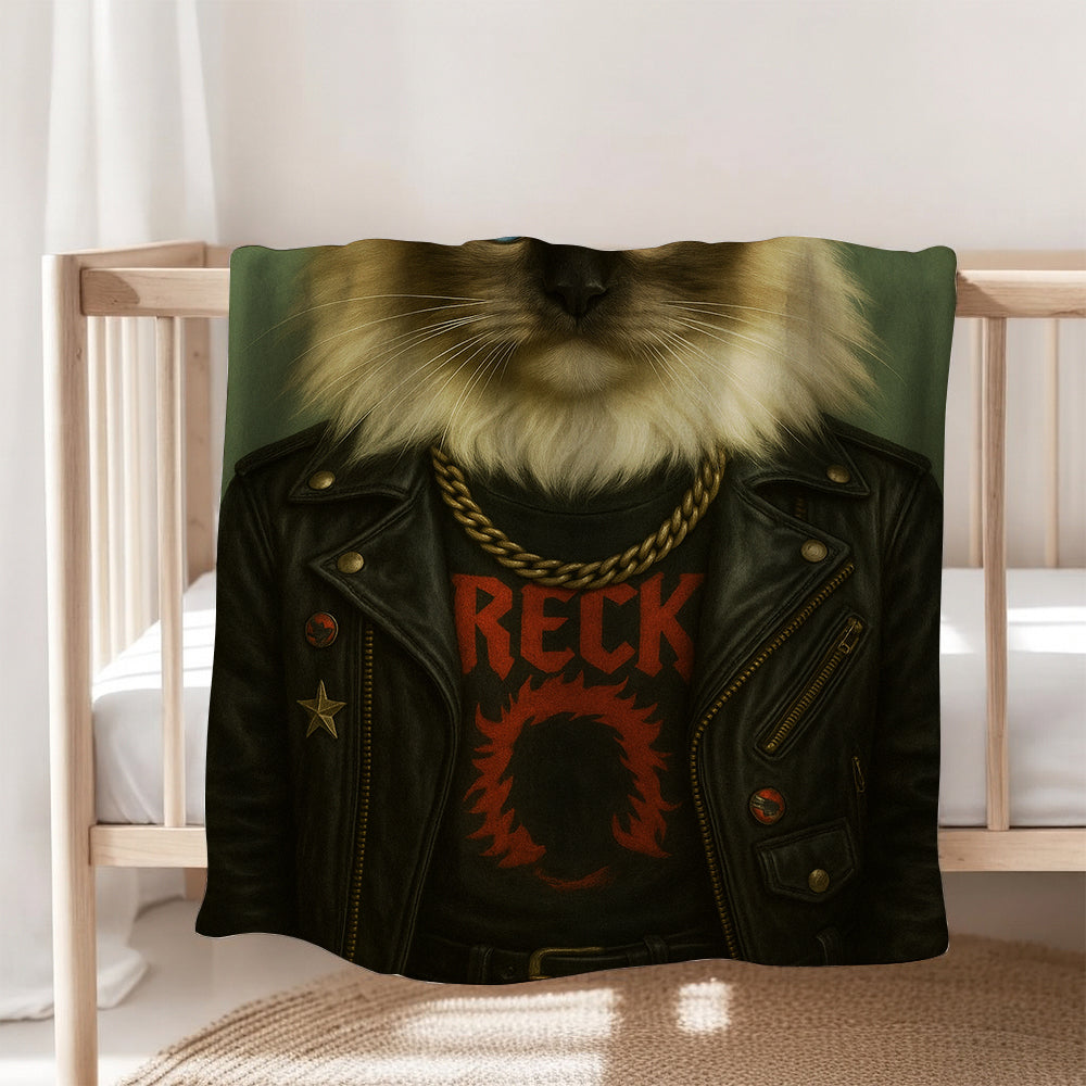 Custom Photo Rock n Roll Cat Blanket _ Gift For Cat Lovers