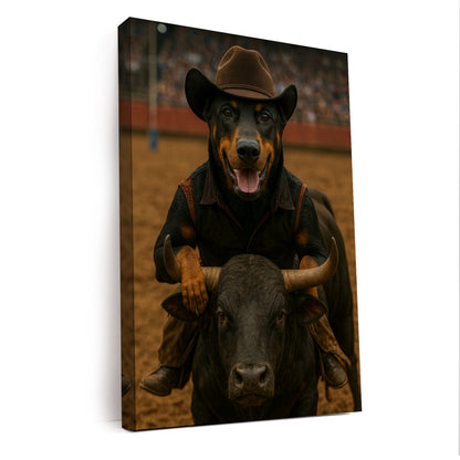 Custom Photo Bull Rider Cowboy Dog Canvas Gift For Dog Lovers