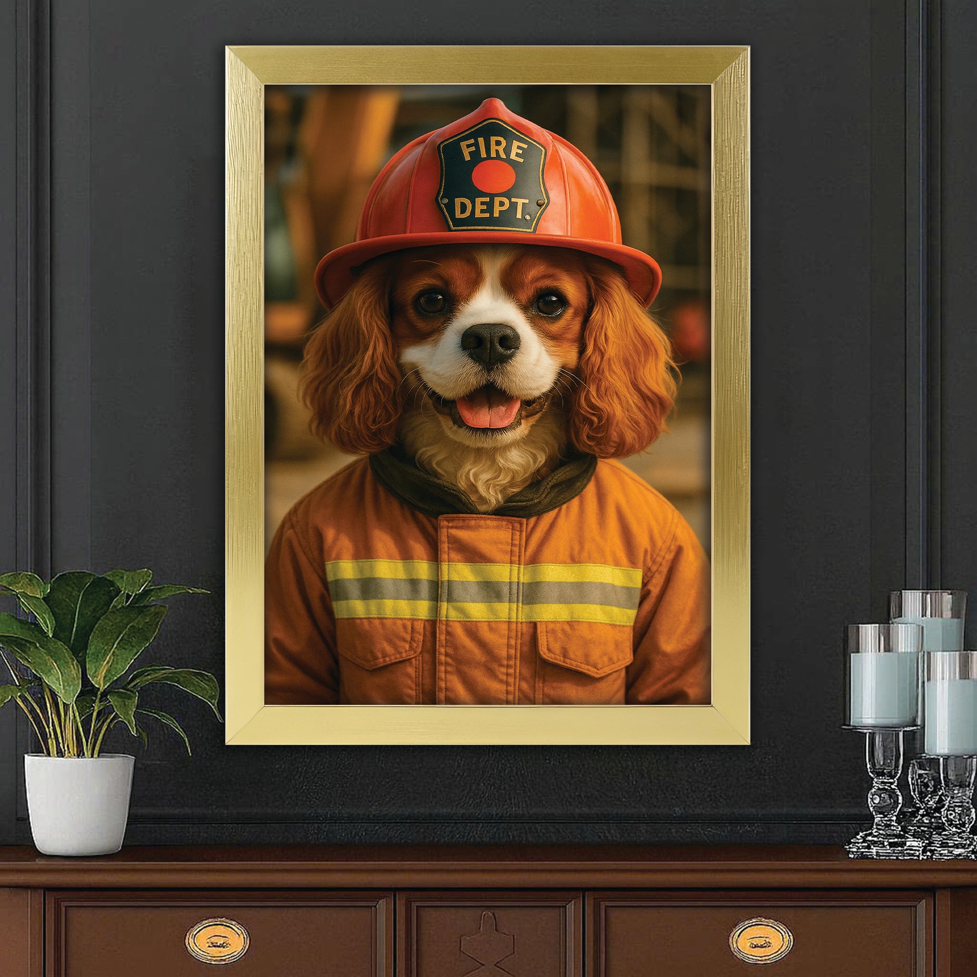 Custom Photo Construction Builder Canvas Framed Wall Art Gift For Dog Lovers