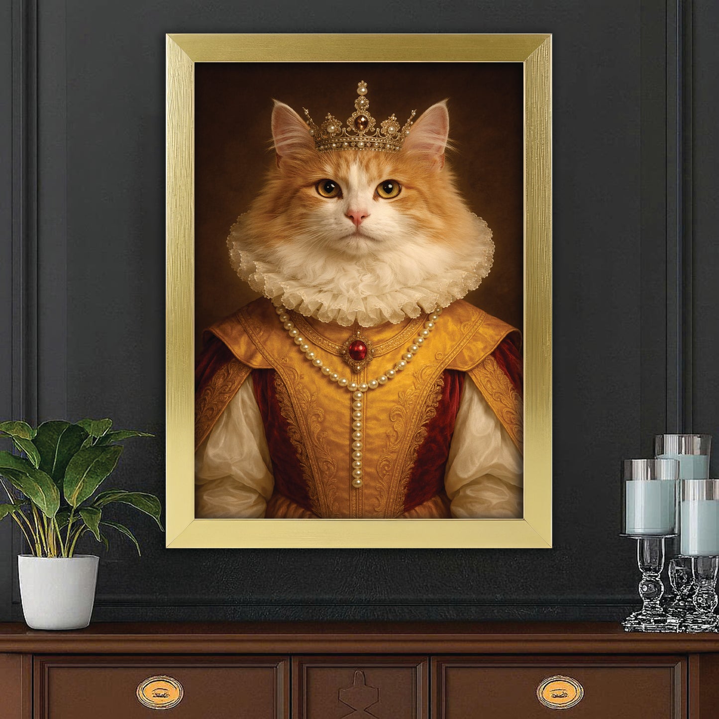 Custom Photo Cat Queen Royal Canvas Framed Wall Art Gift For Cat Lovers