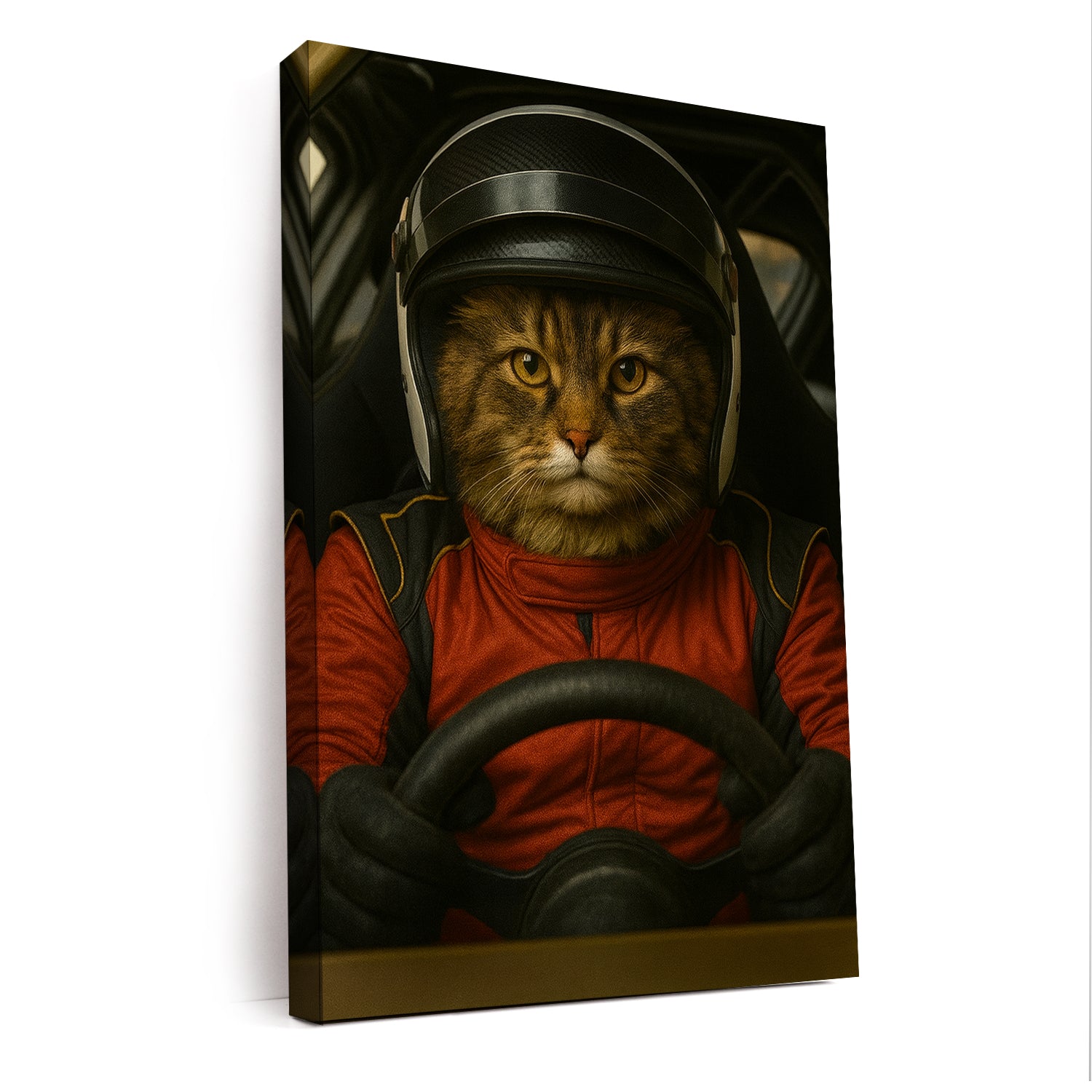 Custom Photo Racing Driver Cat Canvas Gift For Cat Lovers