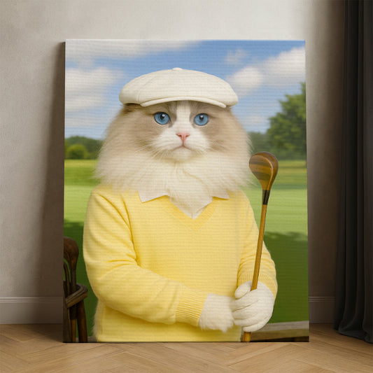 Custom Photo Golfer Cat Canvas Gift For Cat Lovers