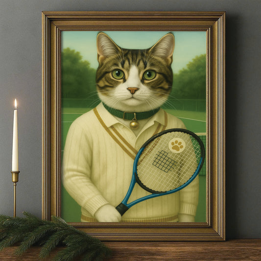Custom Photo Tennis Player Cat Canvas Framed Wall Art
