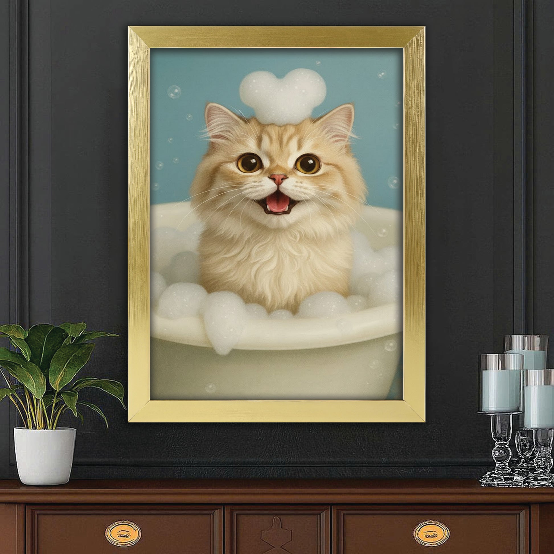 Custom Photo Cat Bathroom Style 29 Canvas Framed Wall Art Gift For Cat Lovers