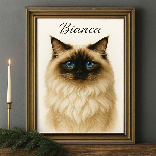 Custom Cat Portraint And With Name Canvas Framed Wall Art