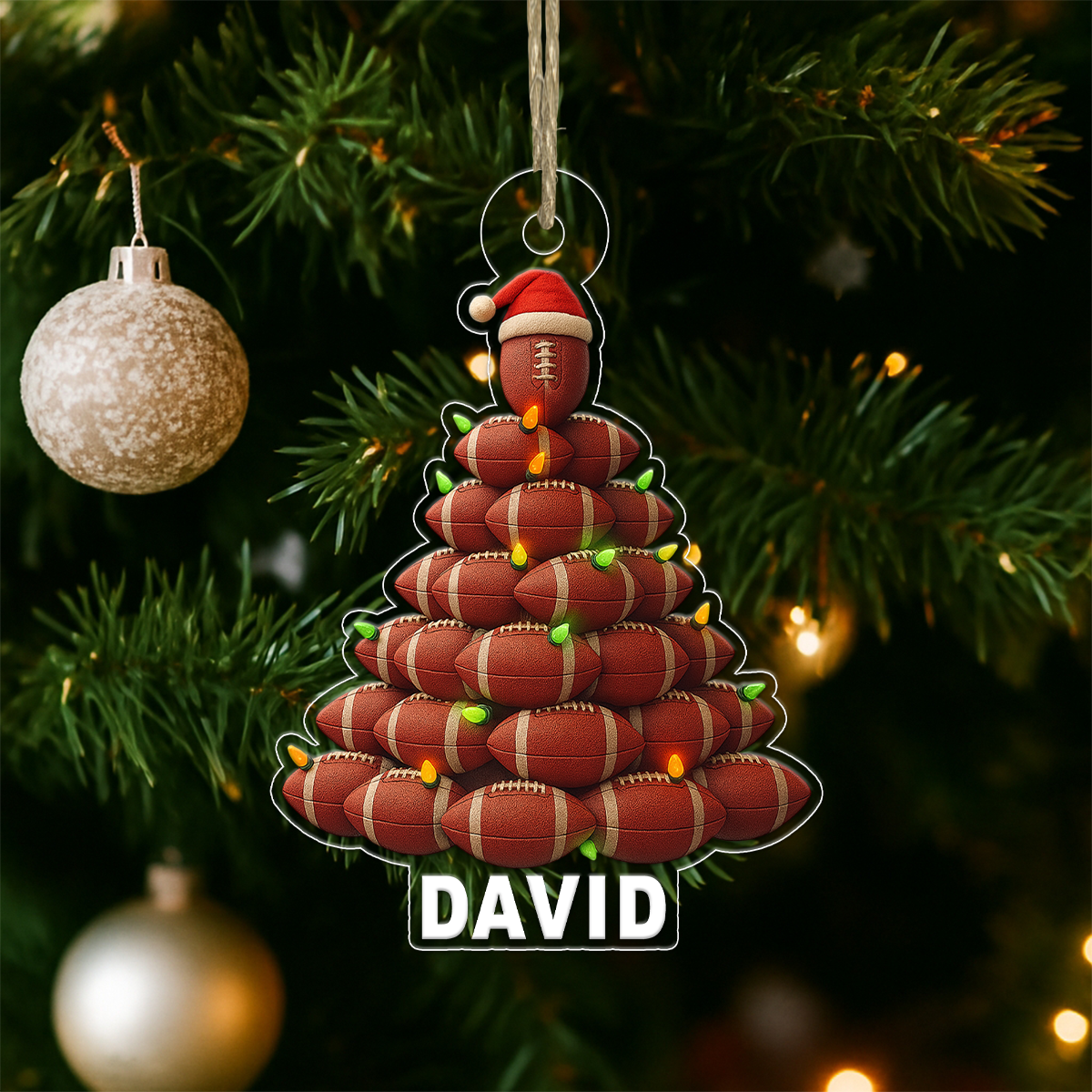 Custom Name Football Xmas Tree Acrylic Ornament Christmas Gift