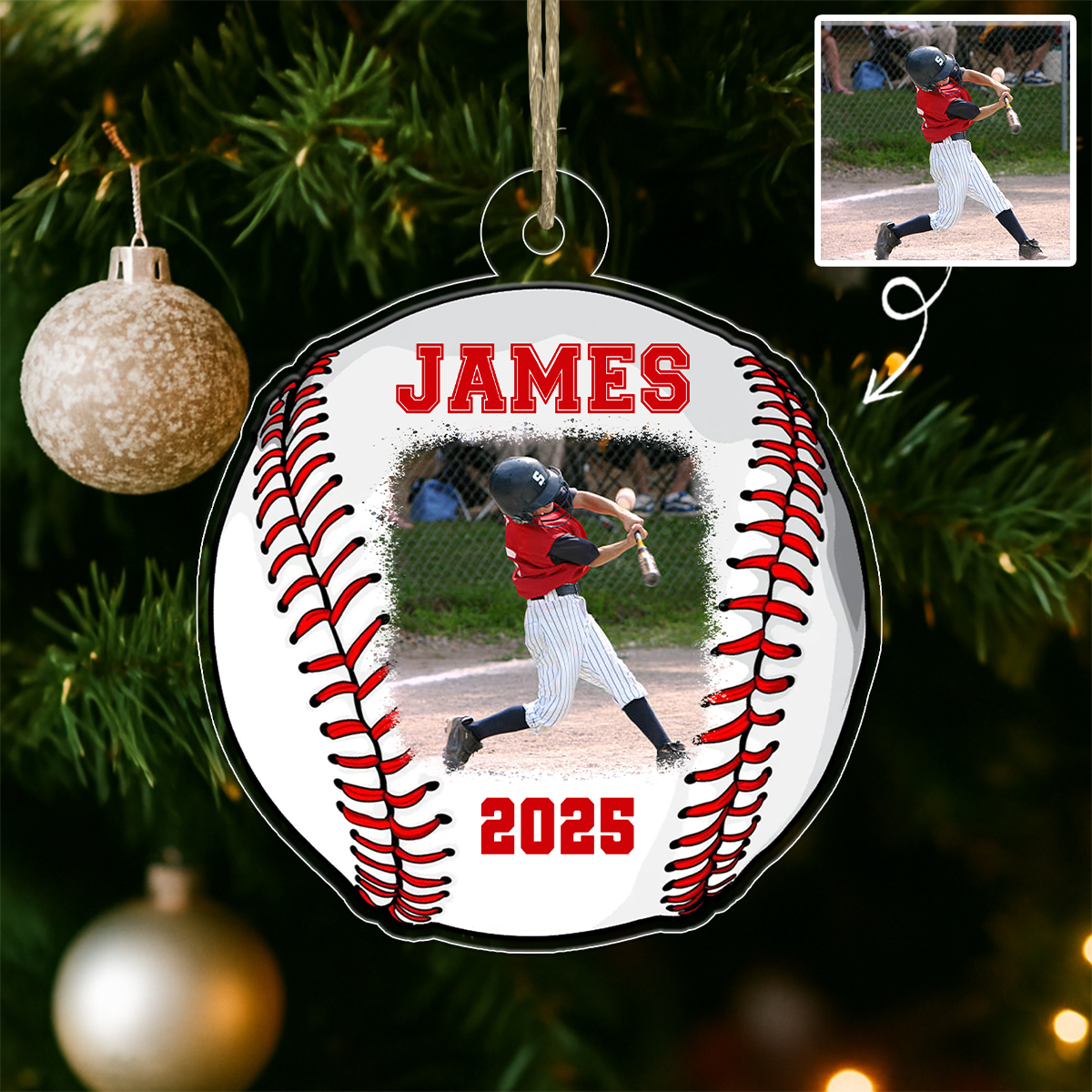 Custom Photo Baseball For Boy Kids Acrylic Ornament Christmas Gift