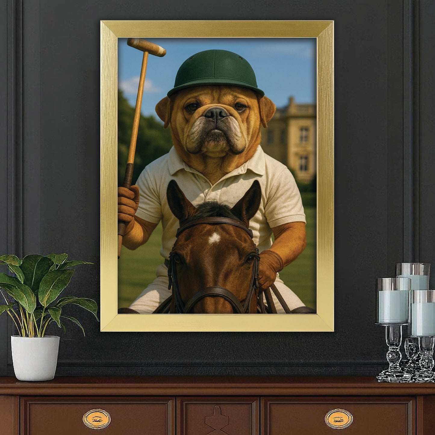 Custom Photo Polo Sport Dog Canvas Framed Wall Art Gift For Dog Lovers