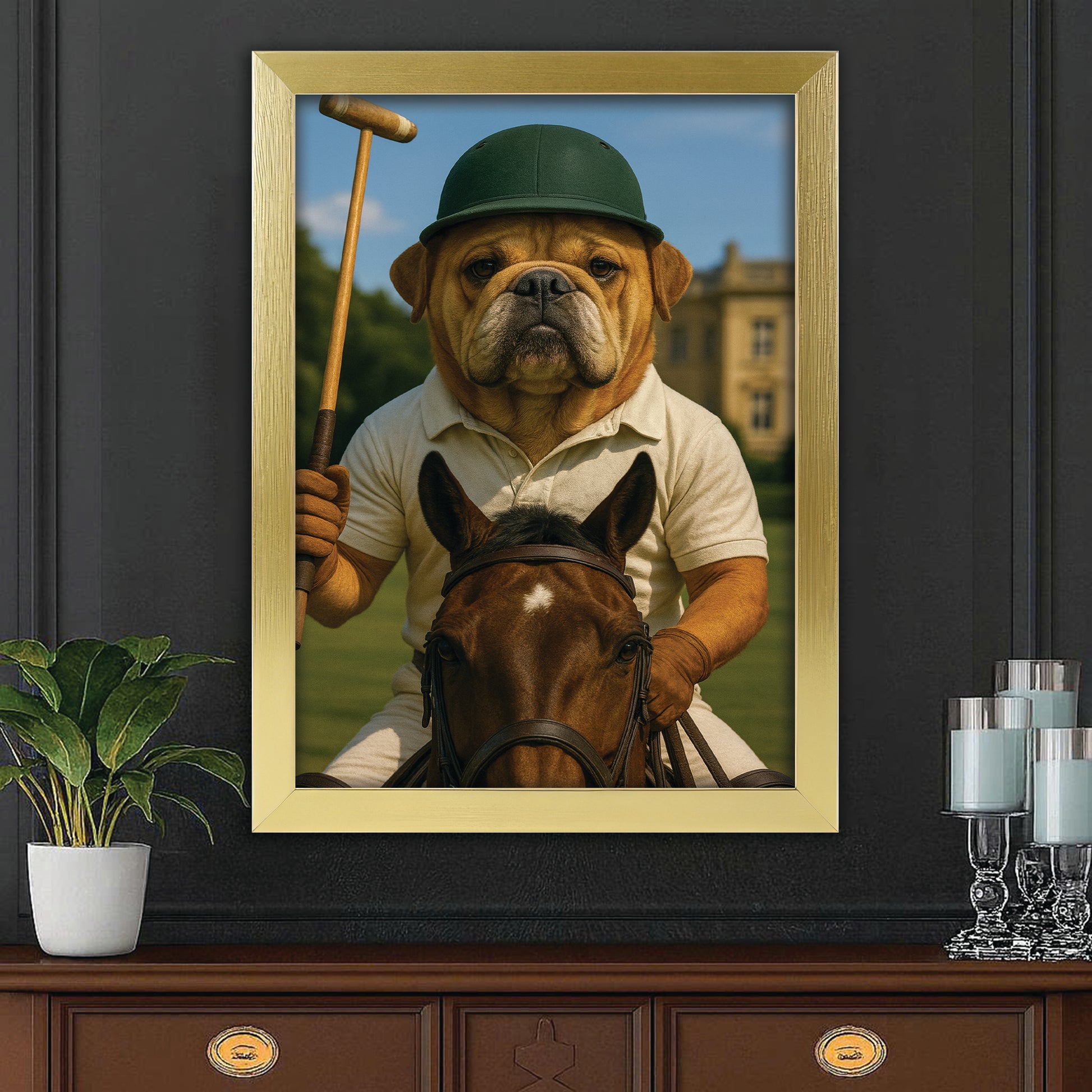 Custom Photo Polo Sport Dog Canvas Framed Wall Art Gift For Dog Lovers