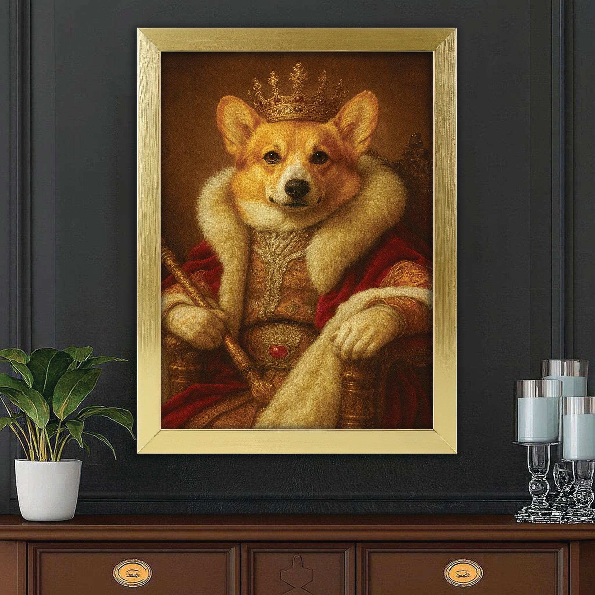 Custom Photo King Royal With Crown Dog Canvas Framed Wall Art Gift For Dog Lovers