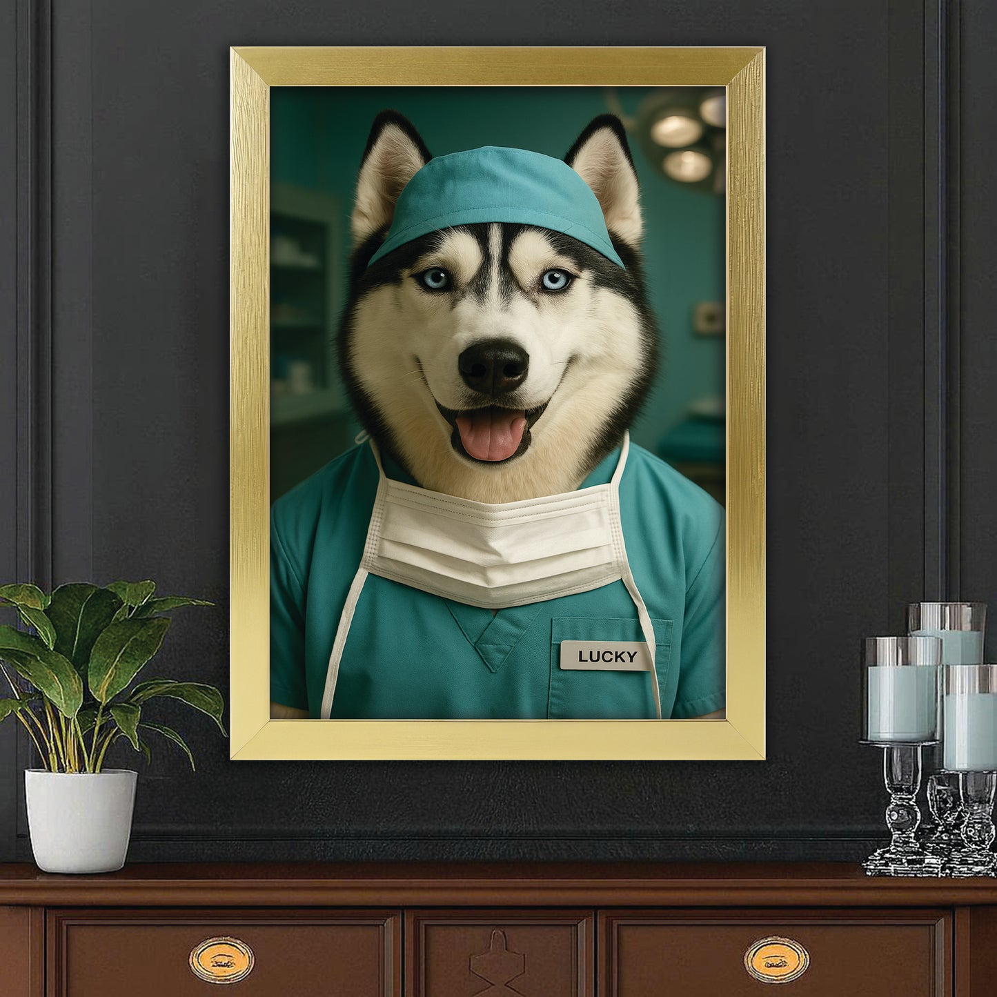 Custom Photo Surgeon Dog Canvas Framed Wall Art Gift For Dog Lovers