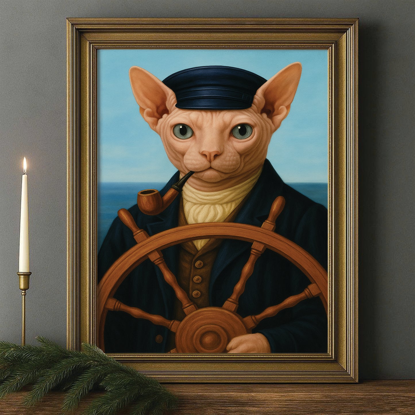 Custom Photo Sailor Cat Canvas Framed Wall Art Gift For Cat Lovers