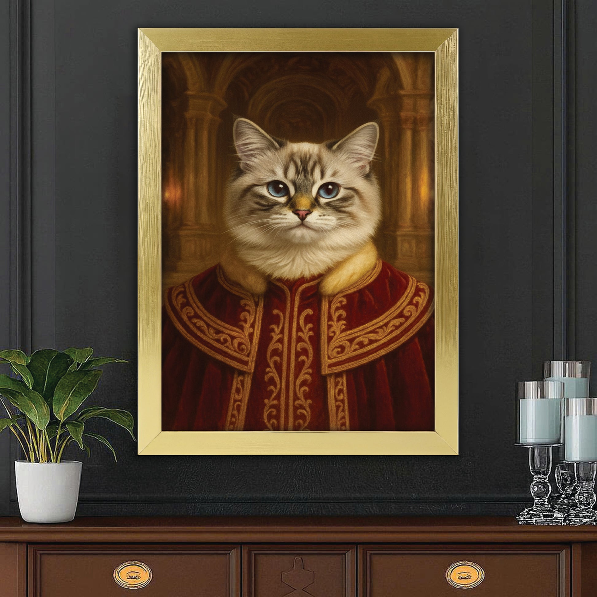 Custom Photo King Royal Cat Style 01 Canvas Framed Wall Art Gift For Cat Lovers
