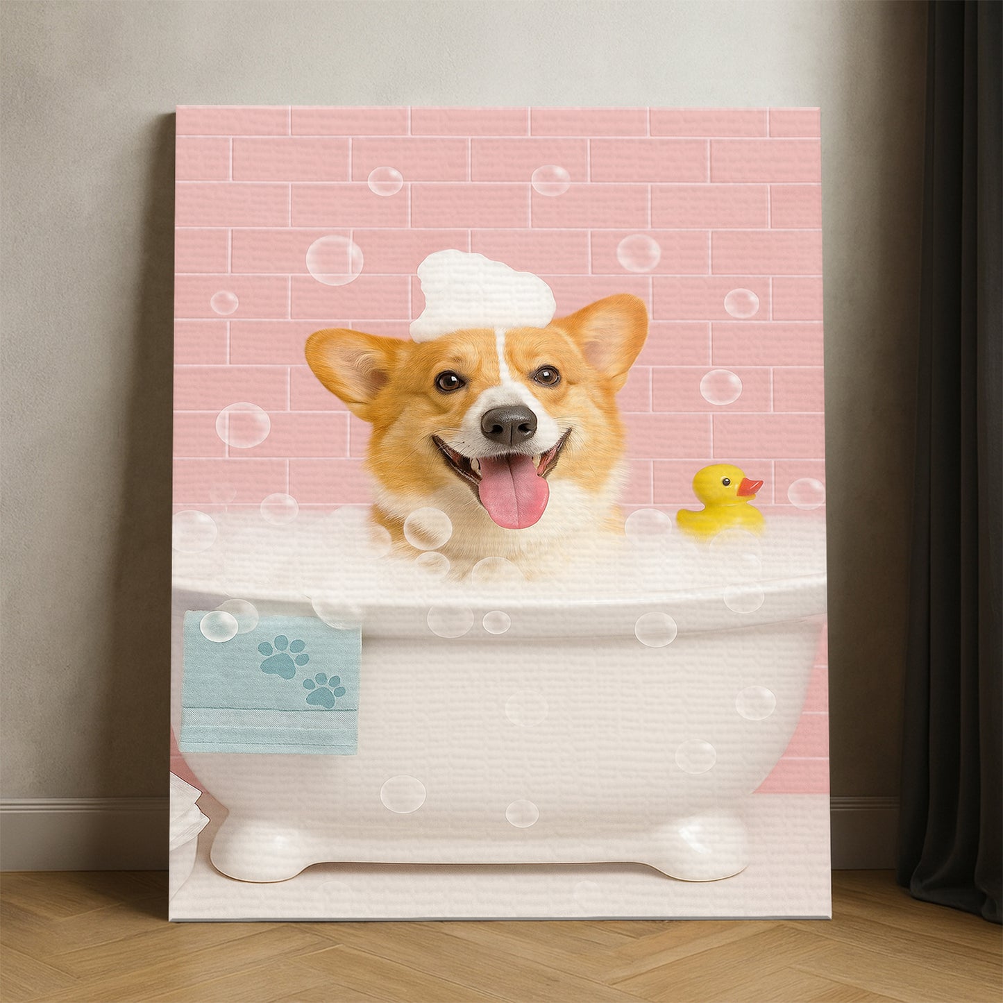 Custom Photo Dog In Bath Canvas Gift For Dog Lovers