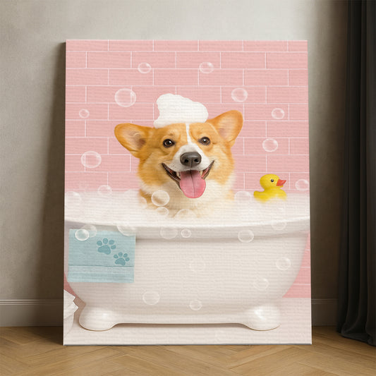 Custom Photo Dog In Bath Canvas Gift For Dog Lovers