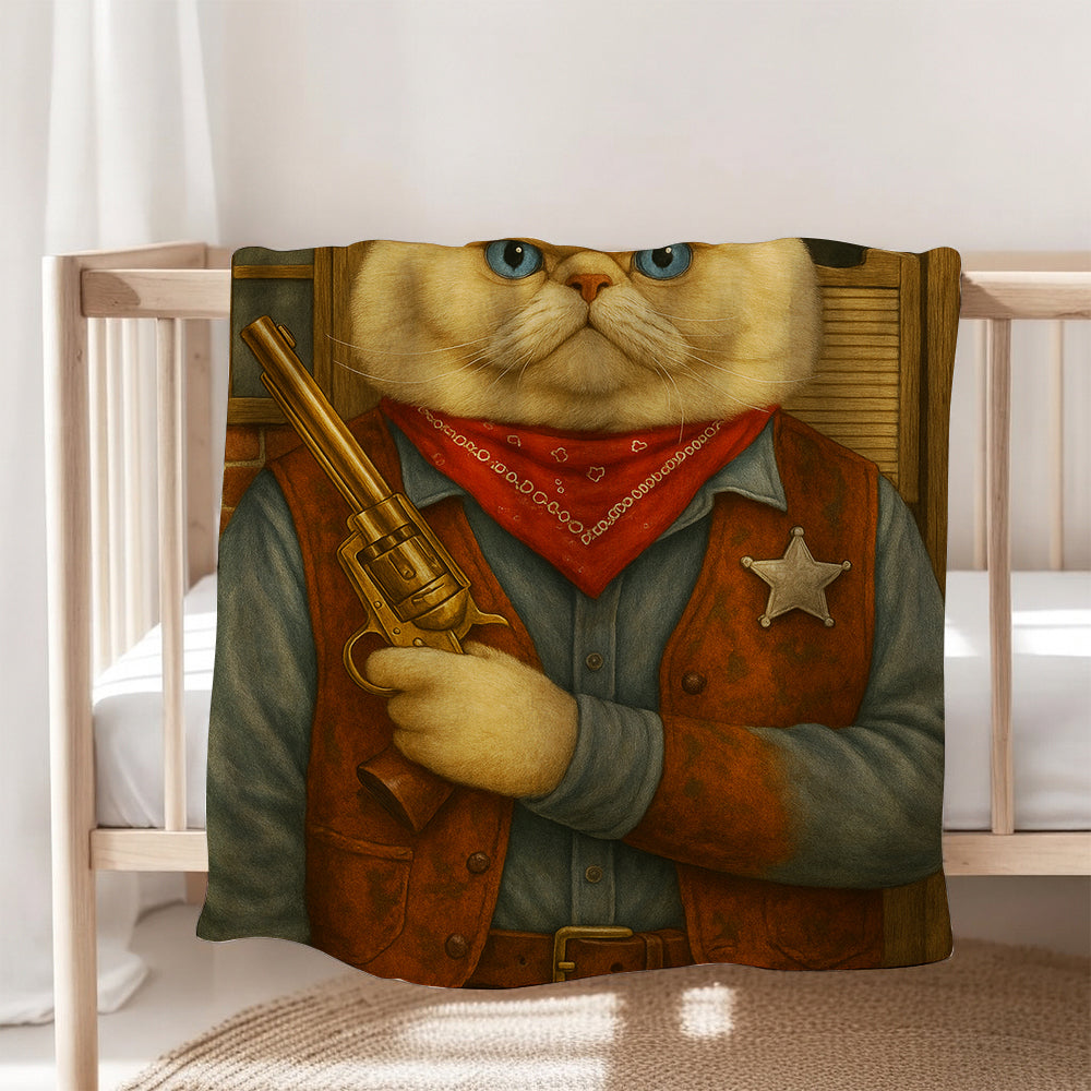 Custom Photo Cat Cowboy Blanket