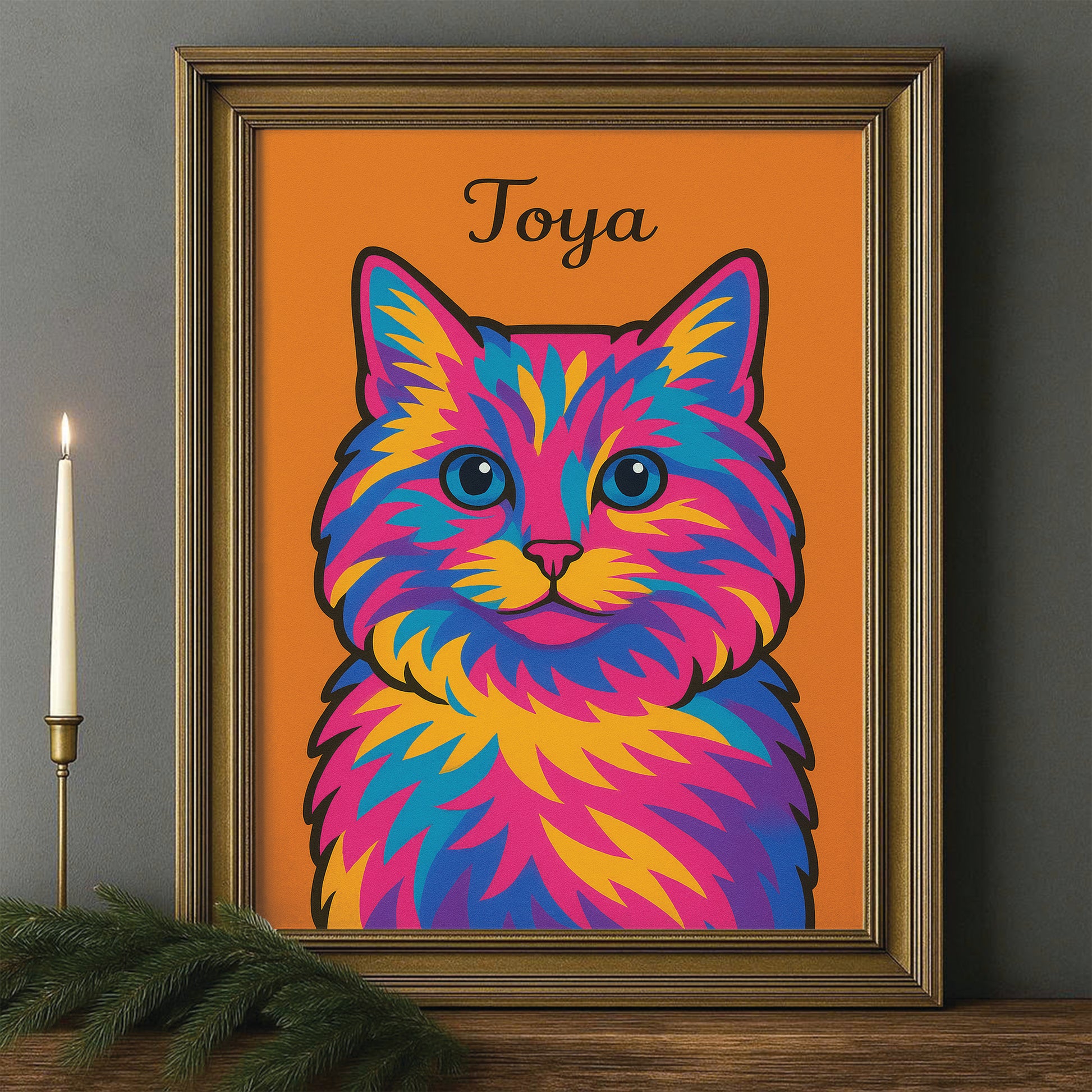 Custom Photo Minimalist Cat Canvas Framed Wall Art Gift For Cat Lovers