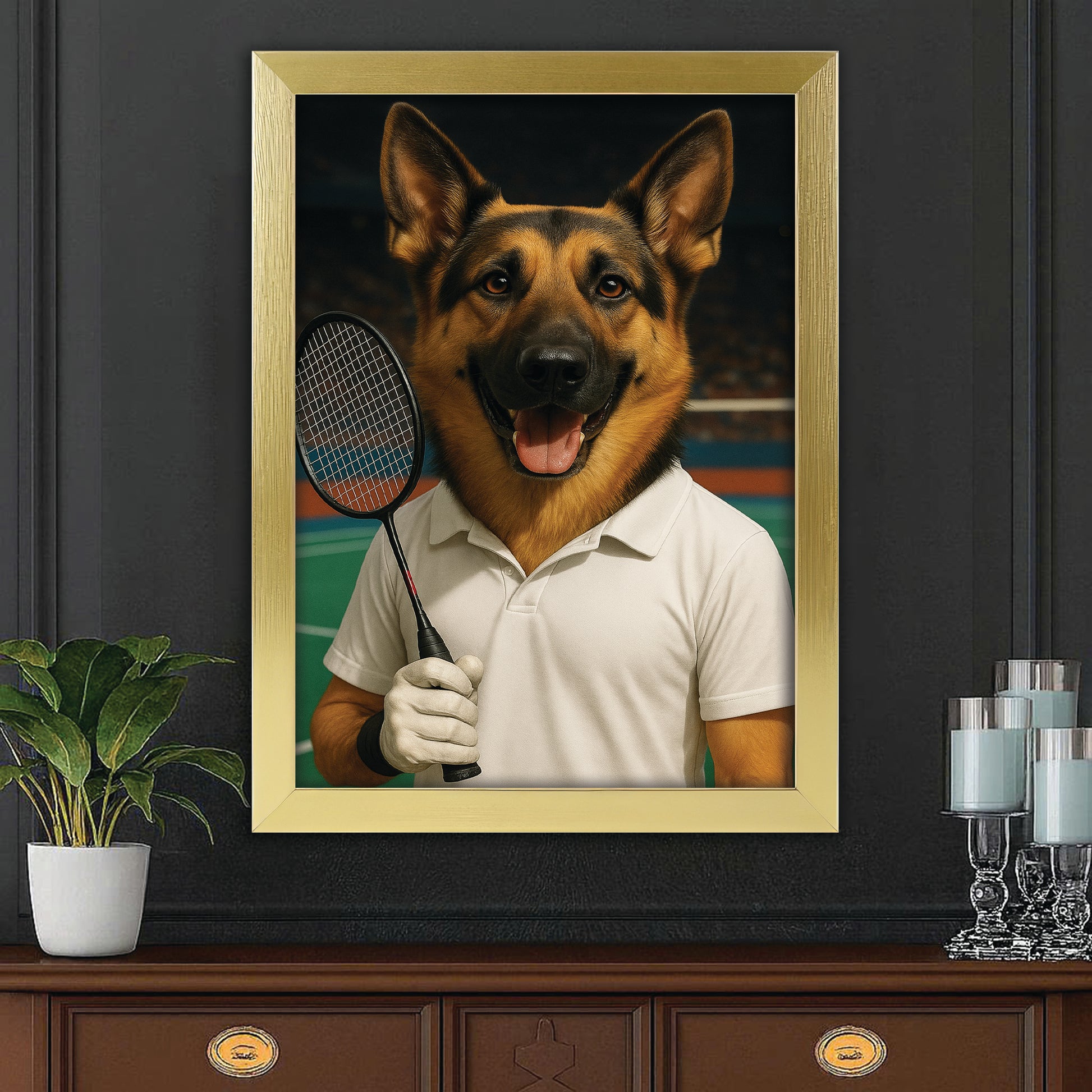 Custom Photo Badminton Dog Canvas Framed Wall Art Gift For Dog Lovers