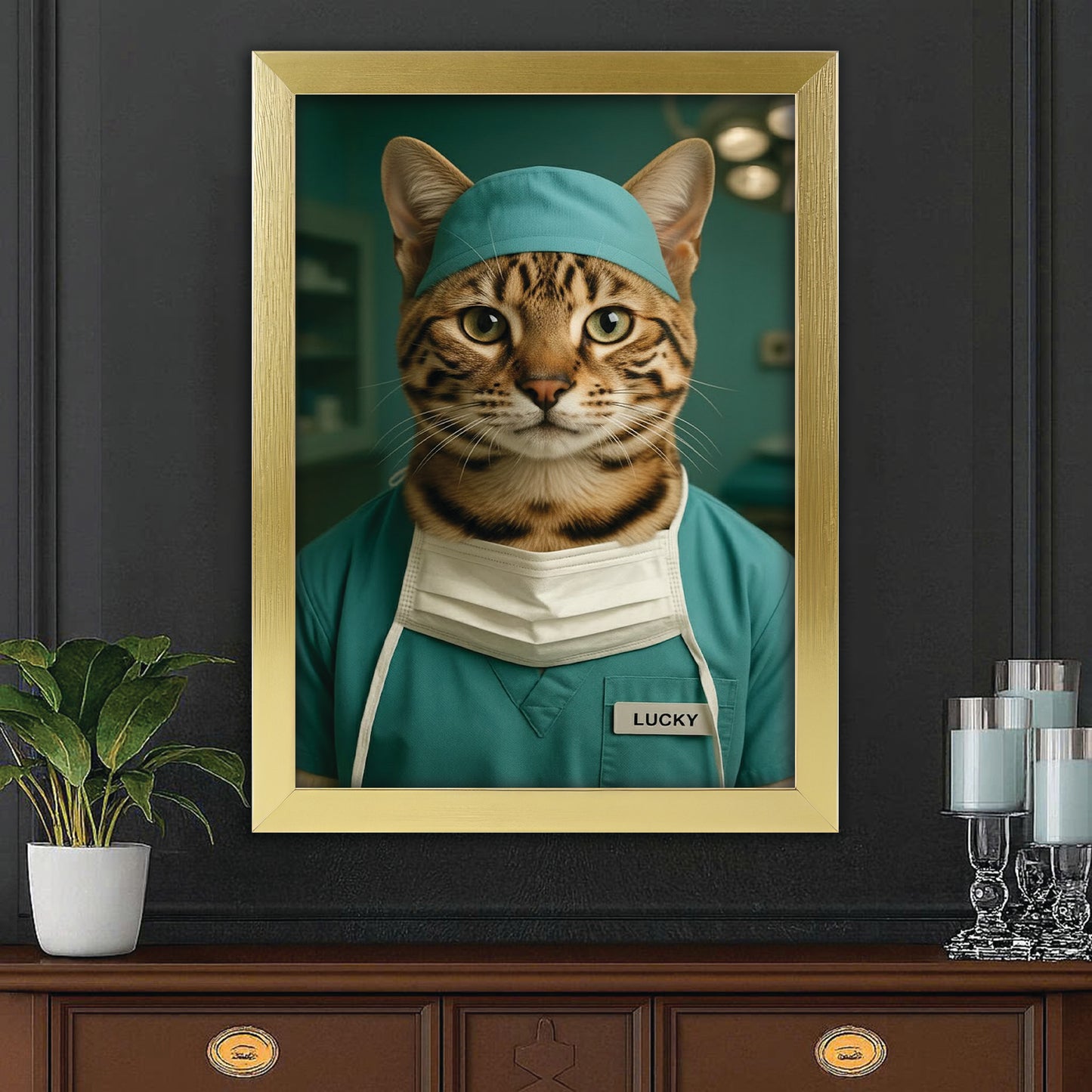Custom Photo Surgeon Cat Canvas Framed Wall Art Gift For Cat Lovers