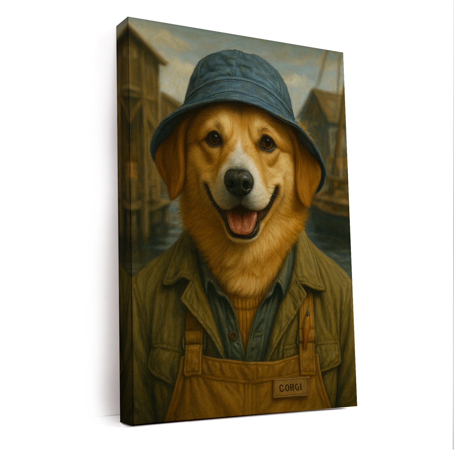 Custom Photo Fisherman Dog Canvas Gift For Dog Lovers