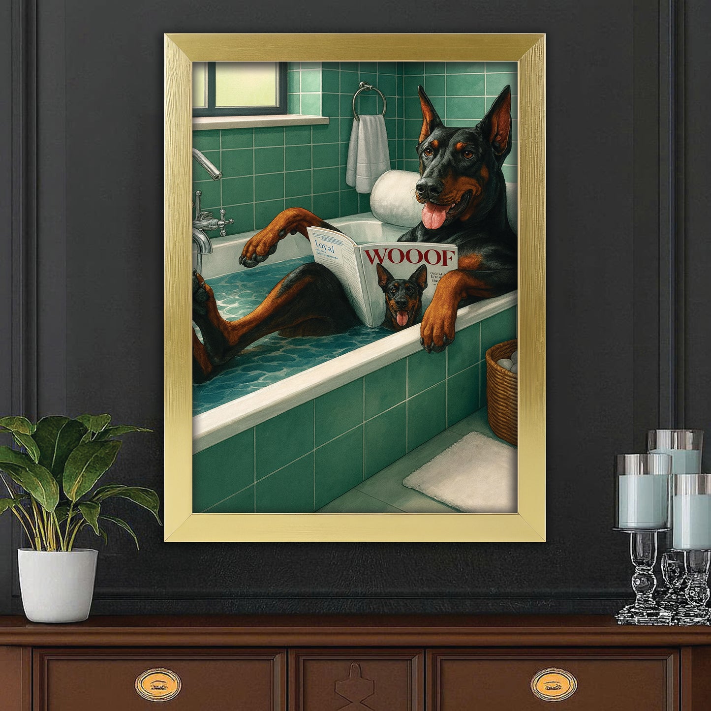 Custom Photo Dog Bathroom Style 22 Canvas Framed Wall Art Gift For Dog Lovers