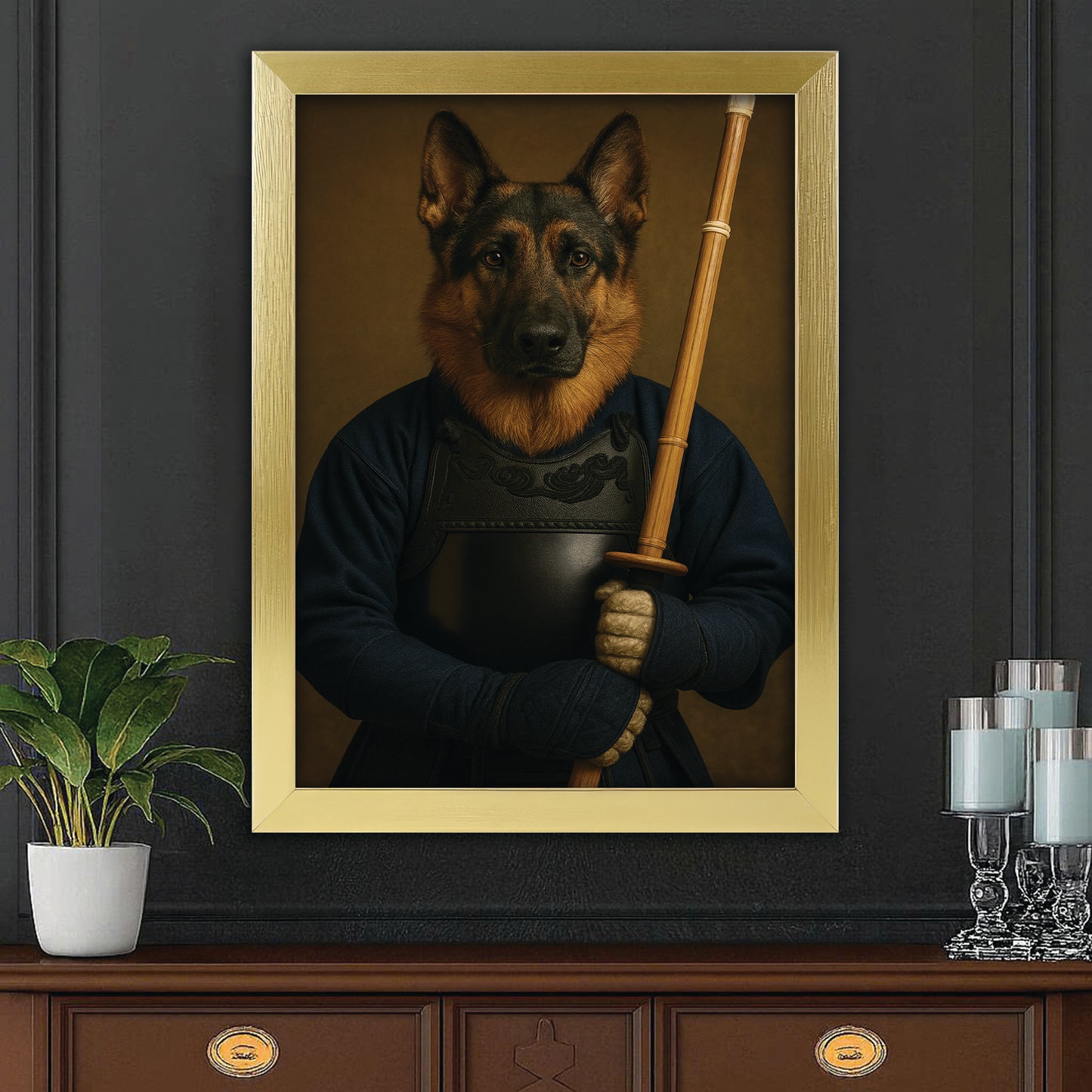 Custom Photo Kendo Dog Canvas Framed Wall Art Gift For Dog Lovers