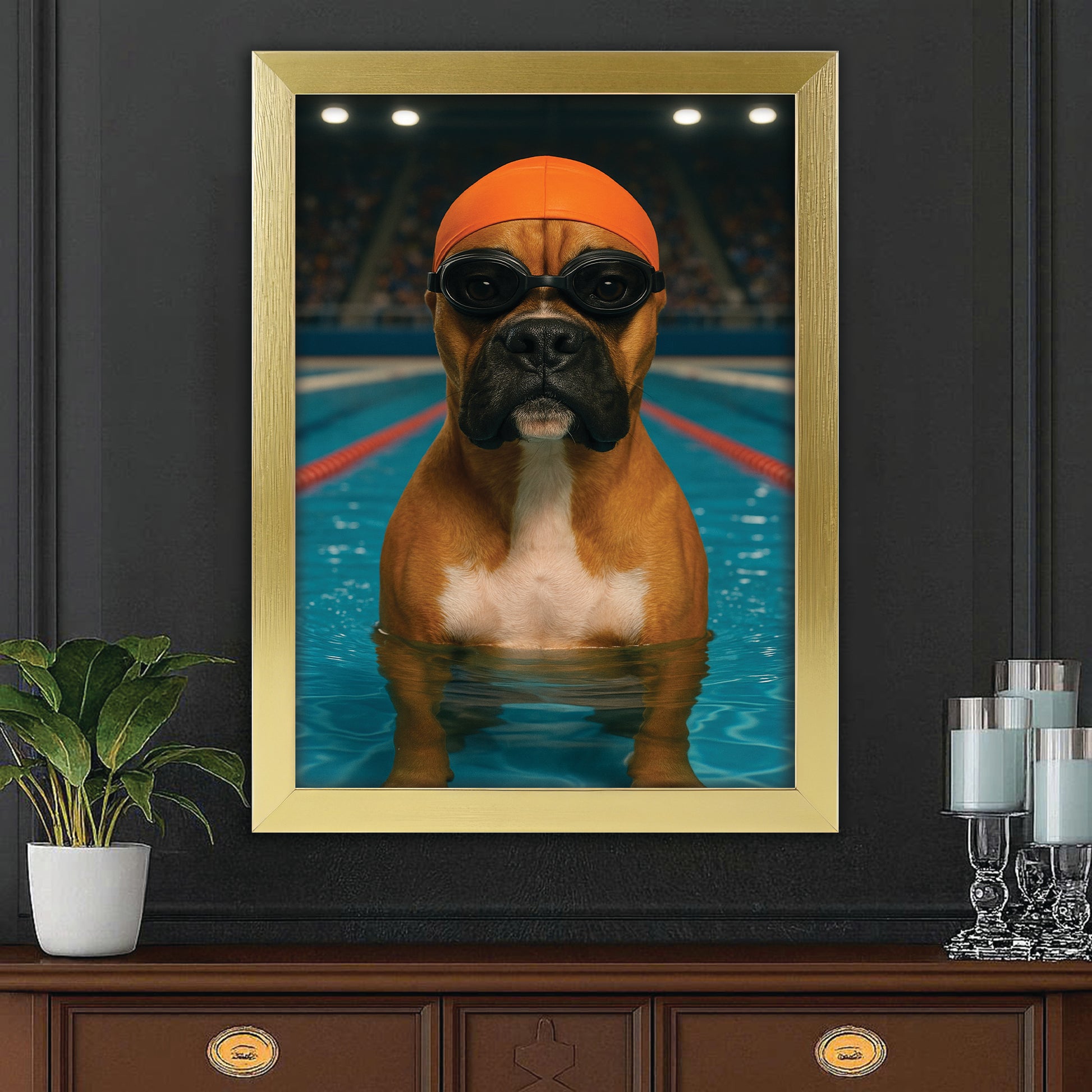 Custom Photo Swimmer  2 Dog Canvas Framed Wall Art Gift For Dog Lovers