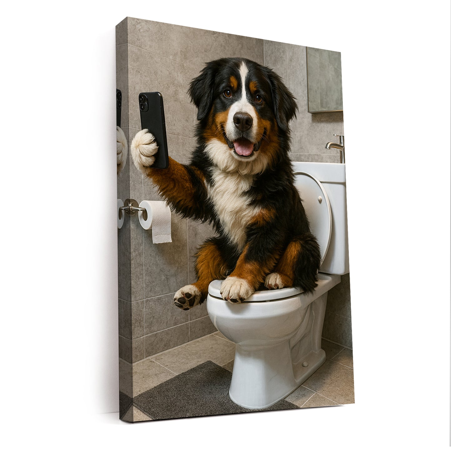Custom Photo Dog Sefie Bathroom Canvas Gift For Dog Lover
