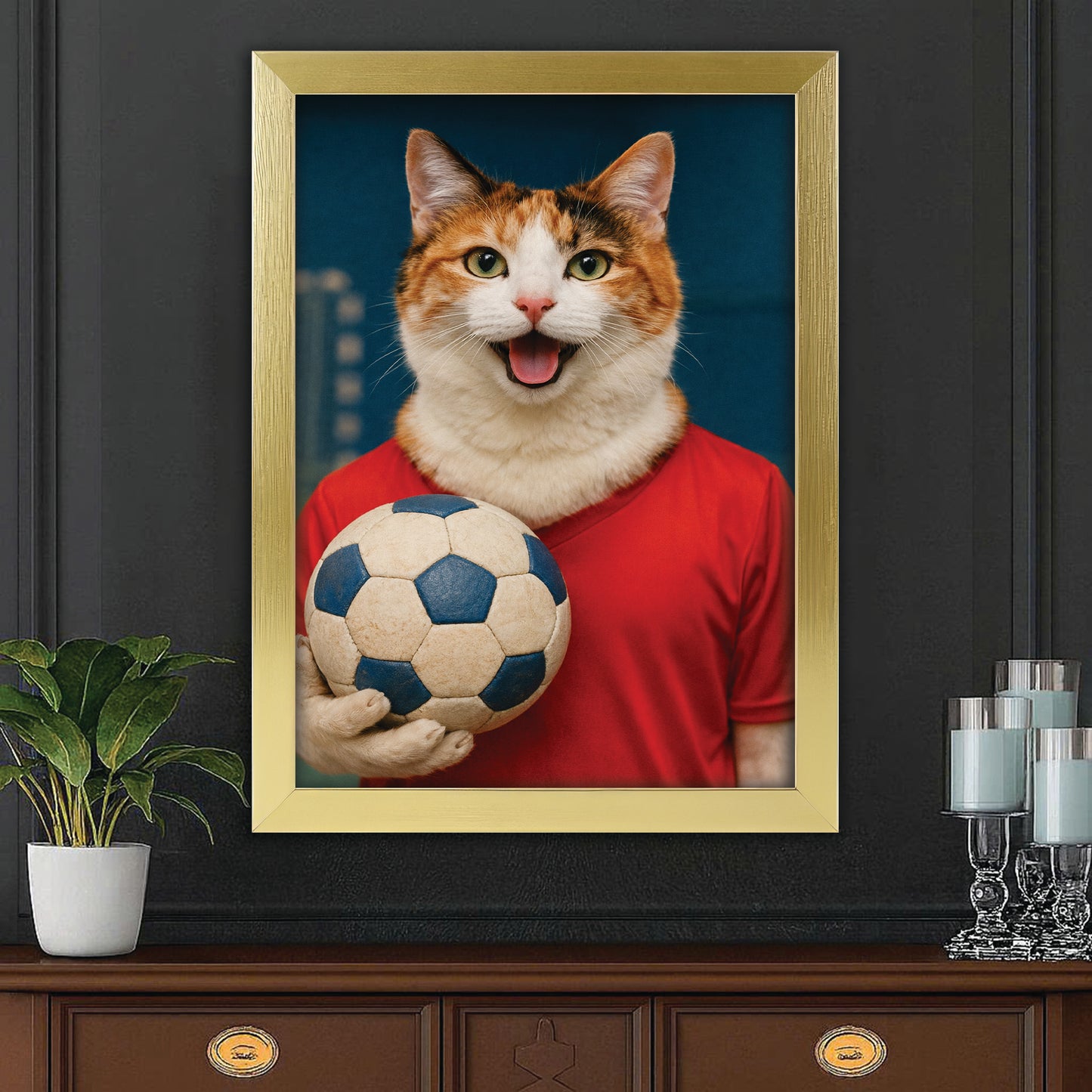 Custom Photo Handball Cat Canvas Framed Wall Art 