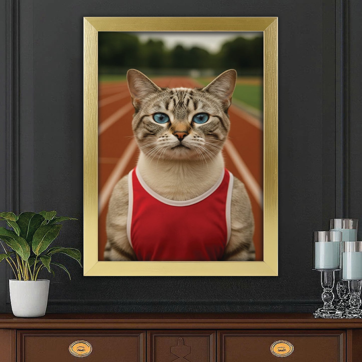 Custom Photo Runner Cat Canvas Framed Wall Art Gift For Cat Lovers