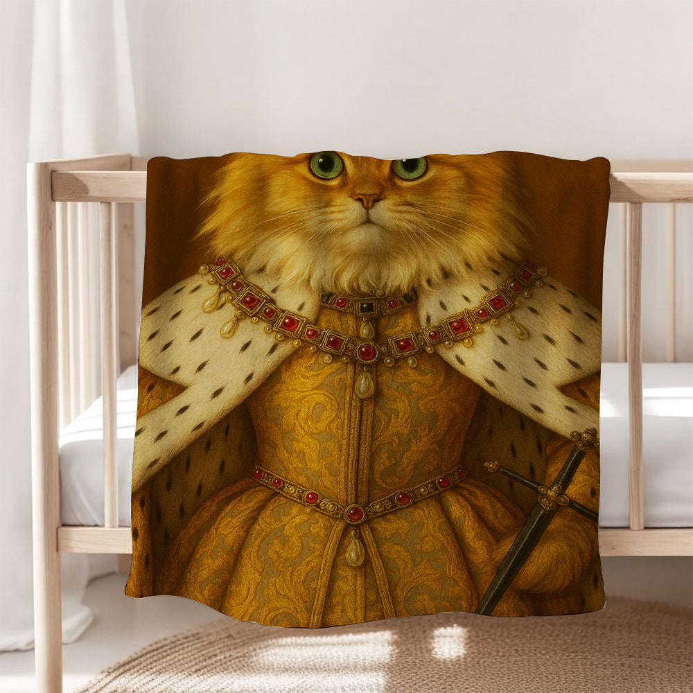 Custom Photo Crowned Queen Cat Blanket Gift For Cat Lovers