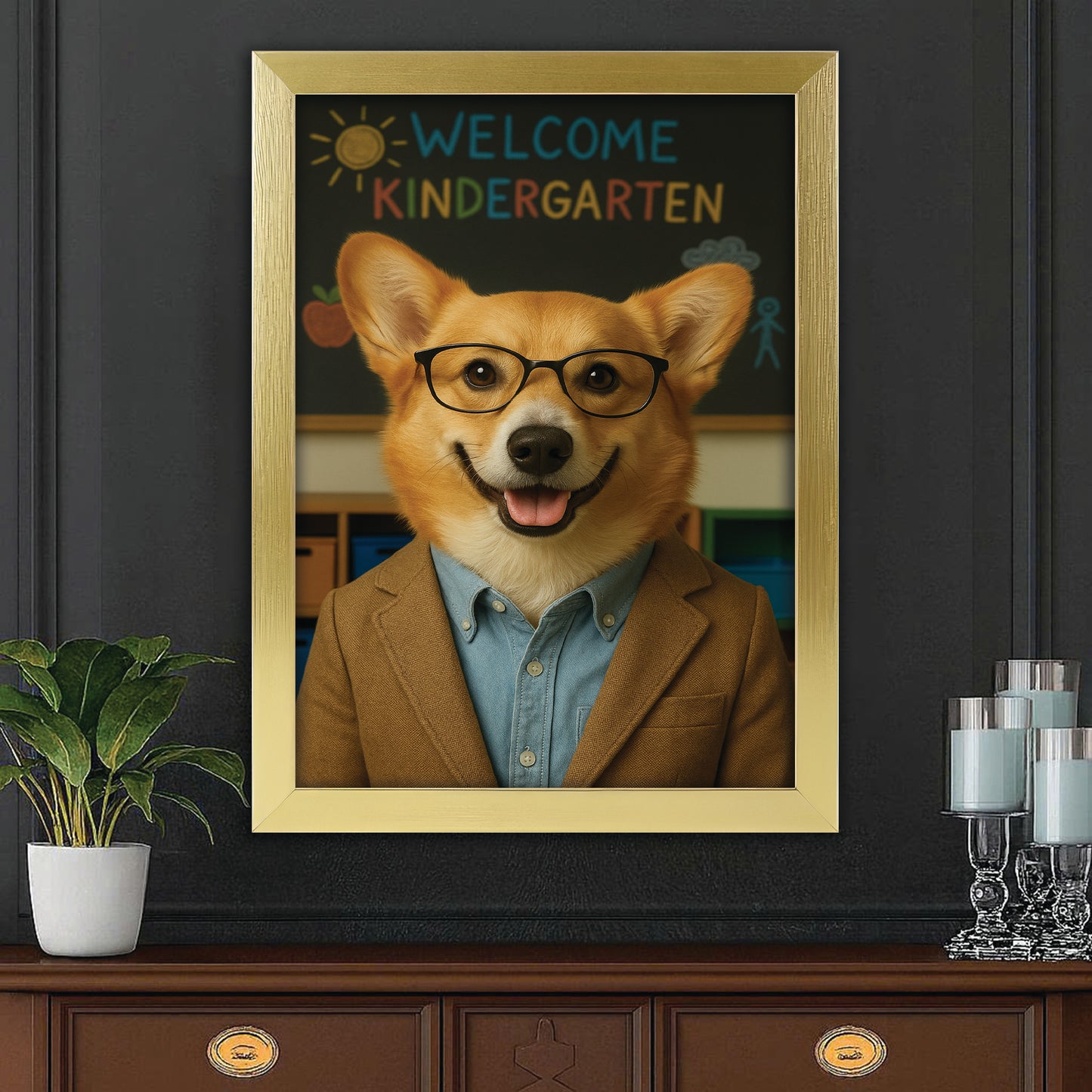 Custom Photo Kindergarten Teacher Canvas Framed Wall Art Gift For Dog Lovers